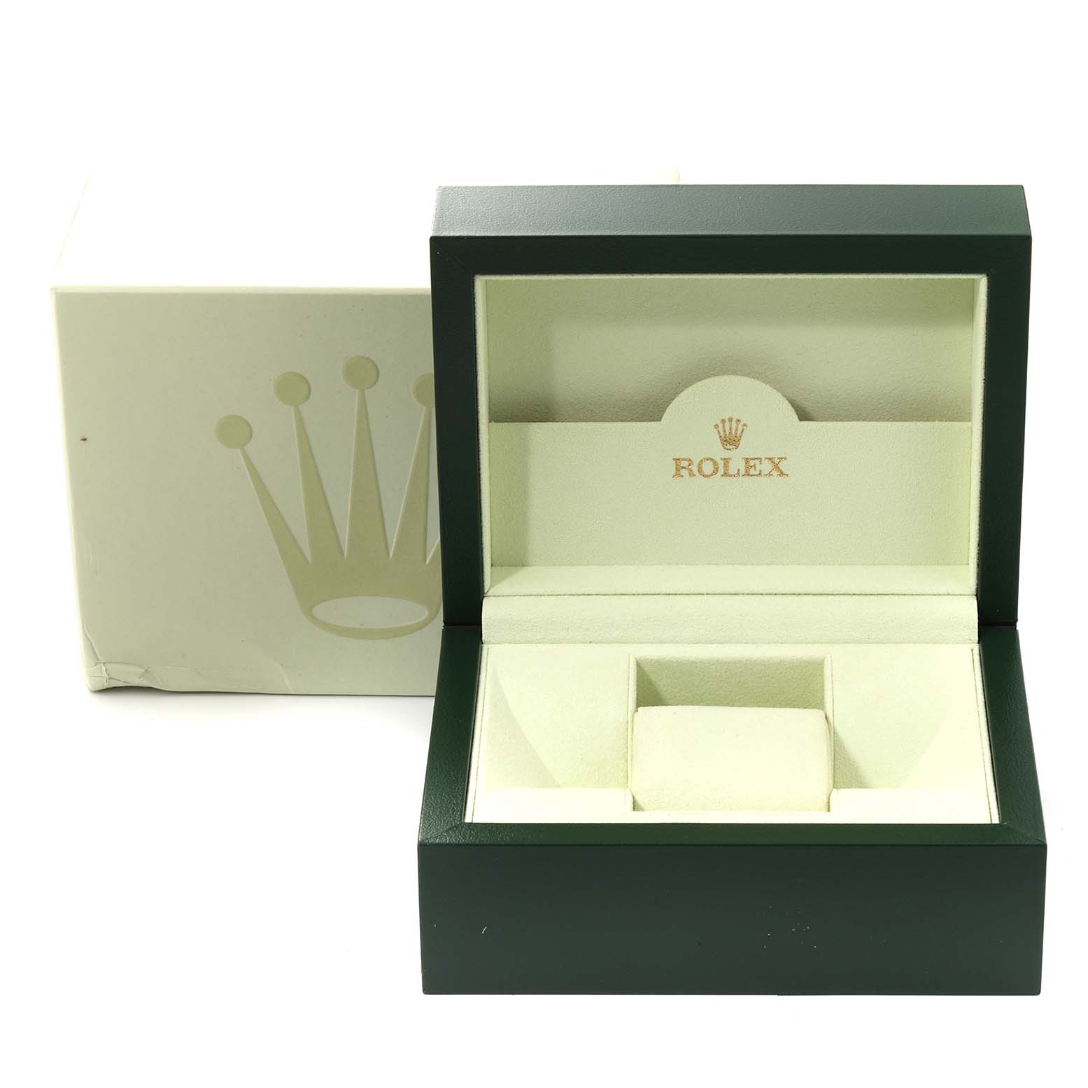 This image shows an open Rolex Sea-Dweller 116660 Men's Stainless Steel Black Dial 116660 Men's Stainless Steel Black Dial watch box and an outer box, angled to display the interior and branding.