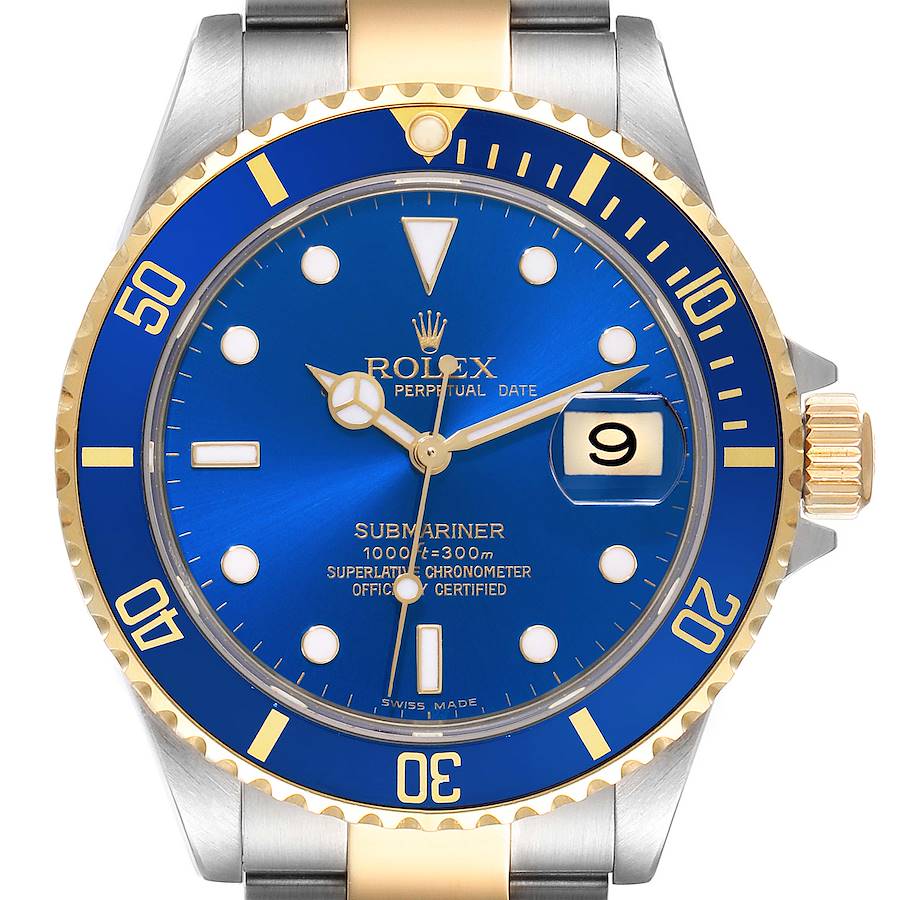 Rolex Submariner Blue Dial Steel Yellow Gold Mens Watch 16613 SwissWatchExpo