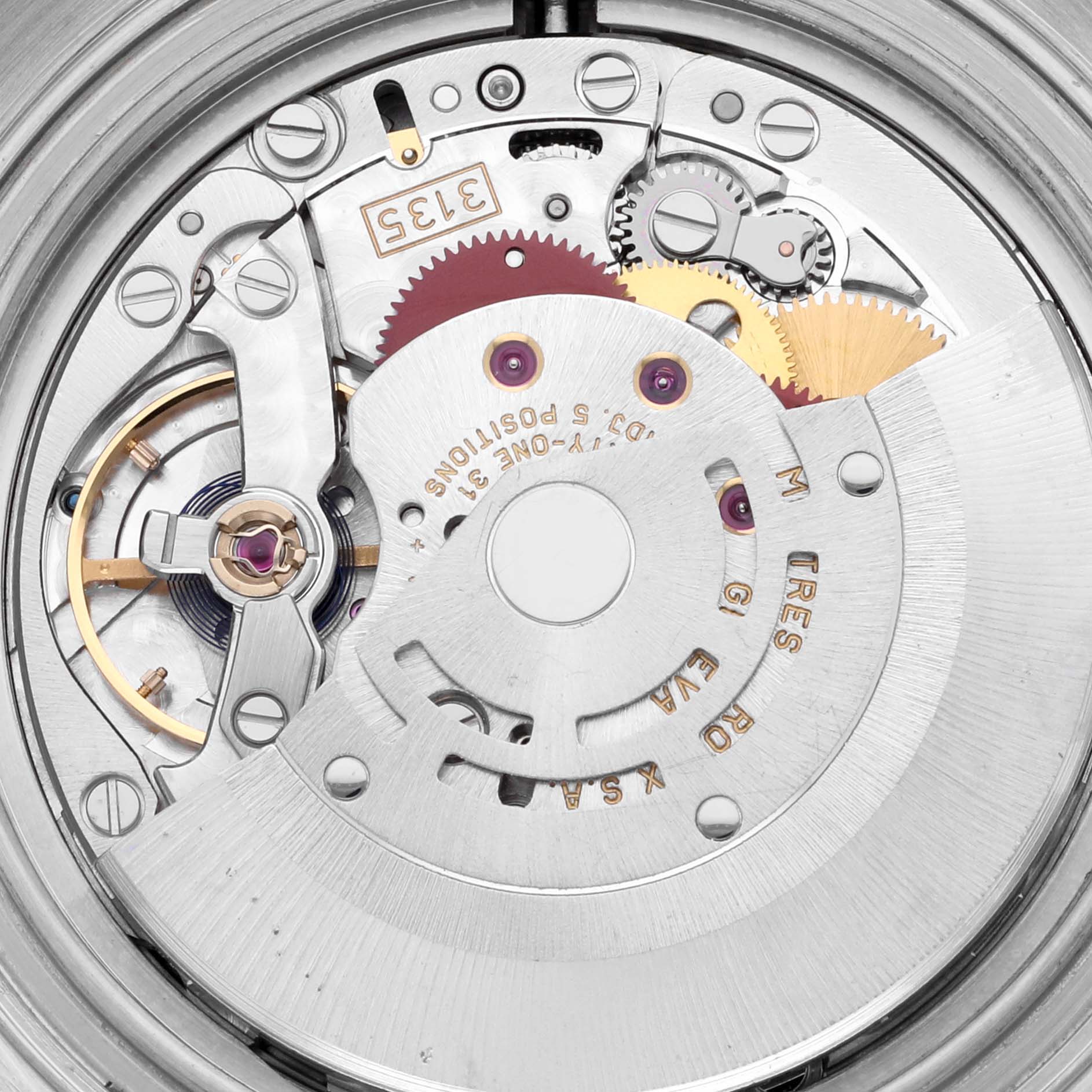 This close-up image shows the internal mechanism and movement of a Rolex Yacht-Master 16623 Men's Steel and Gold (two tone) Blue Dial 16623 Men's Steel and Gold (two tone) Blue Dial watch.