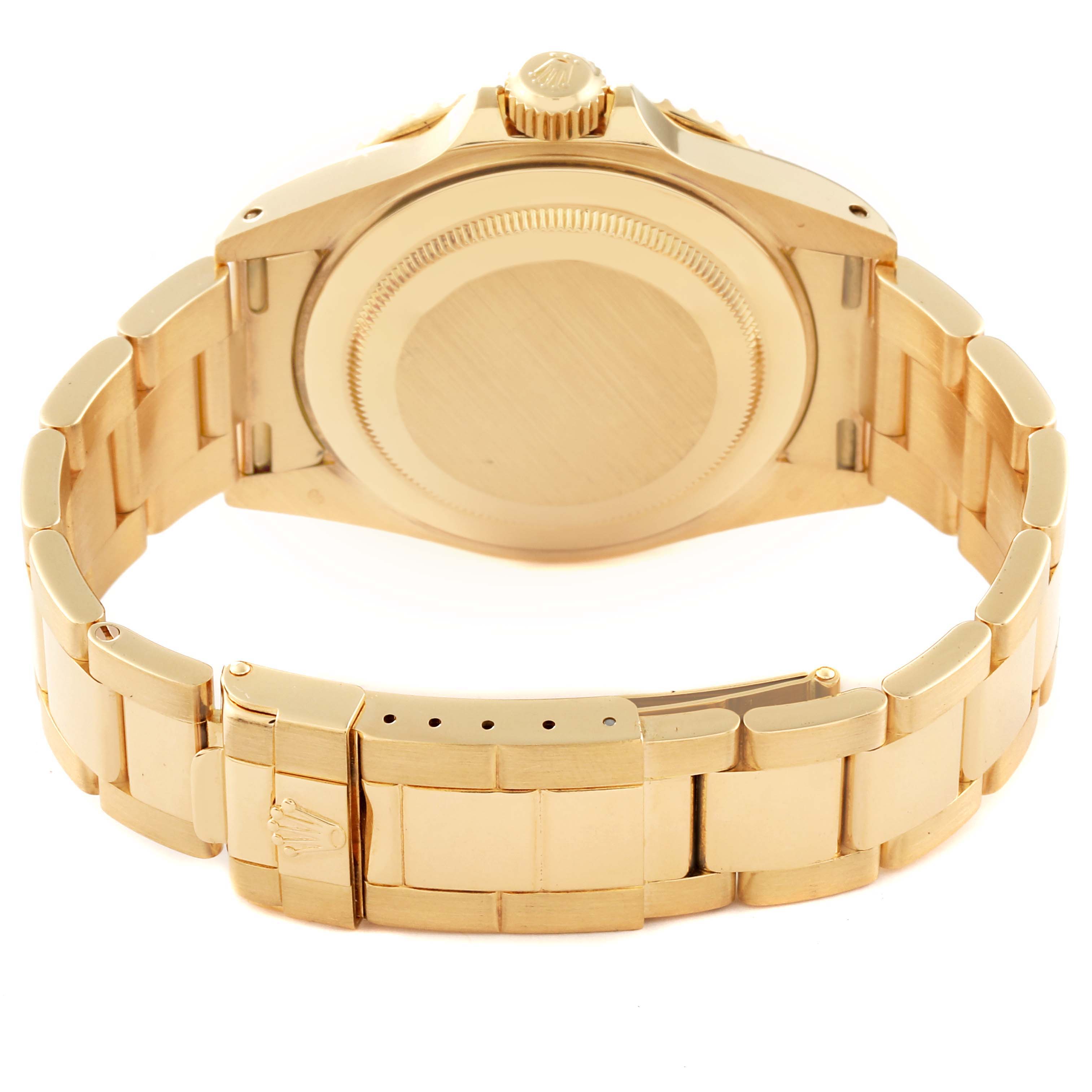 The image shows the back case and bracelet of a Rolex Yacht-Master 16628 Men's Yellow Gold White Dial 16628 Men's Yellow Gold White Dial watch at a rear angle.