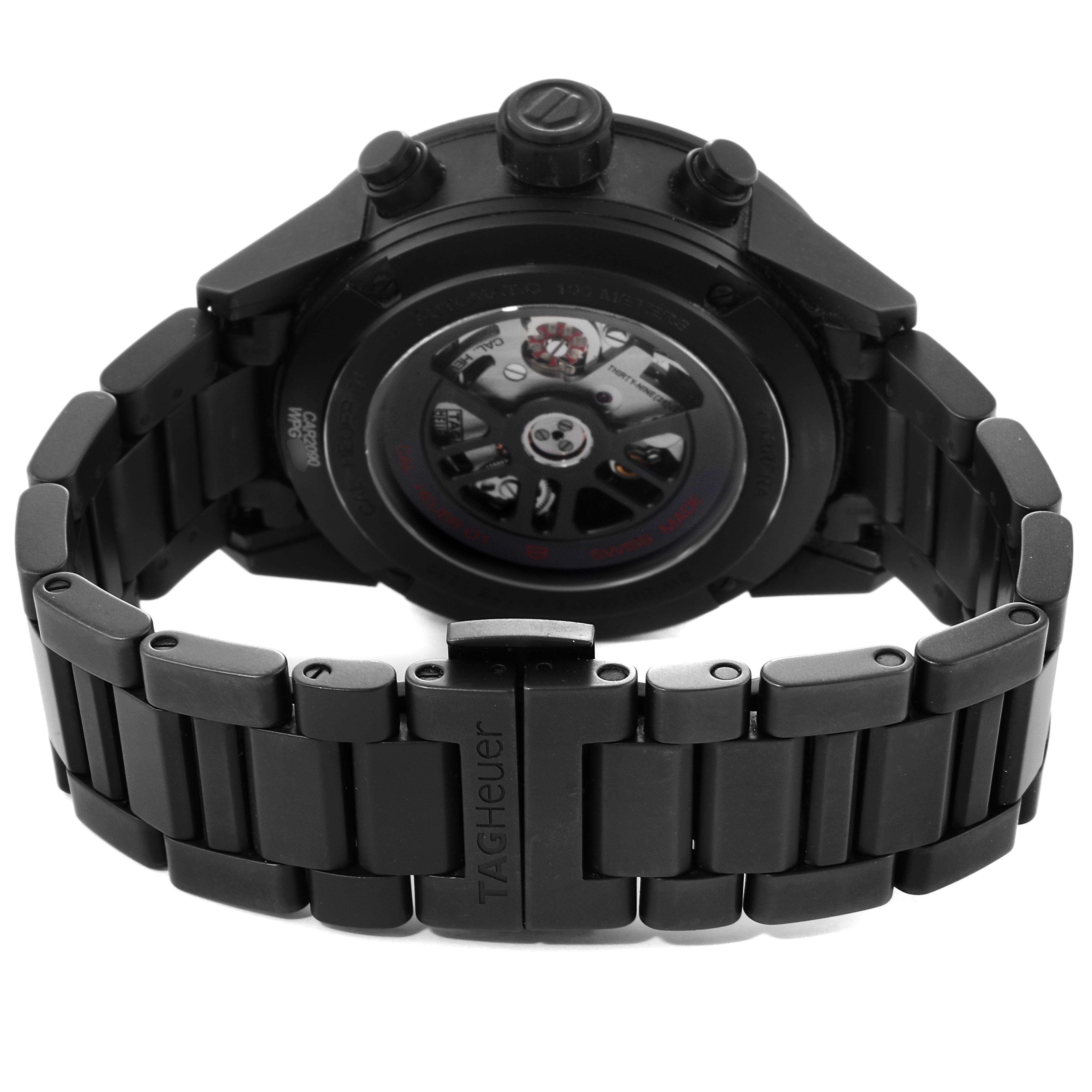 The image shows the back view and bracelet of a Tag Heuer Carrera CAR2090.BH0729 Men's Titanium Black Dial CAR2090.BH0729 Men's Titanium Black Dial watch.
