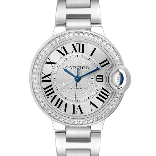 Photo of Cartier Ballon Bleu 33 Steel Silver Dial Diamond Ladies Watch W4BB0016 Box Card