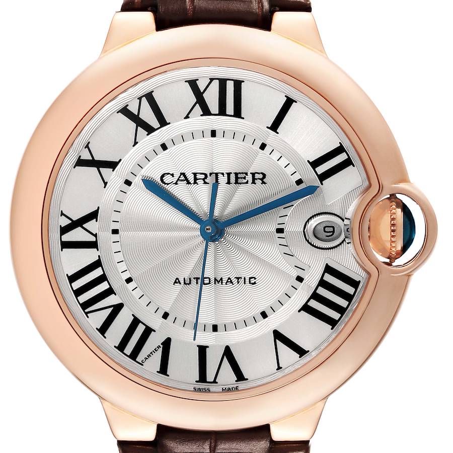 Cartier Ballon Bleu Rose Gold Silver Dial Mens Watch WGBB0035 Box Papers SwissWatchExpo