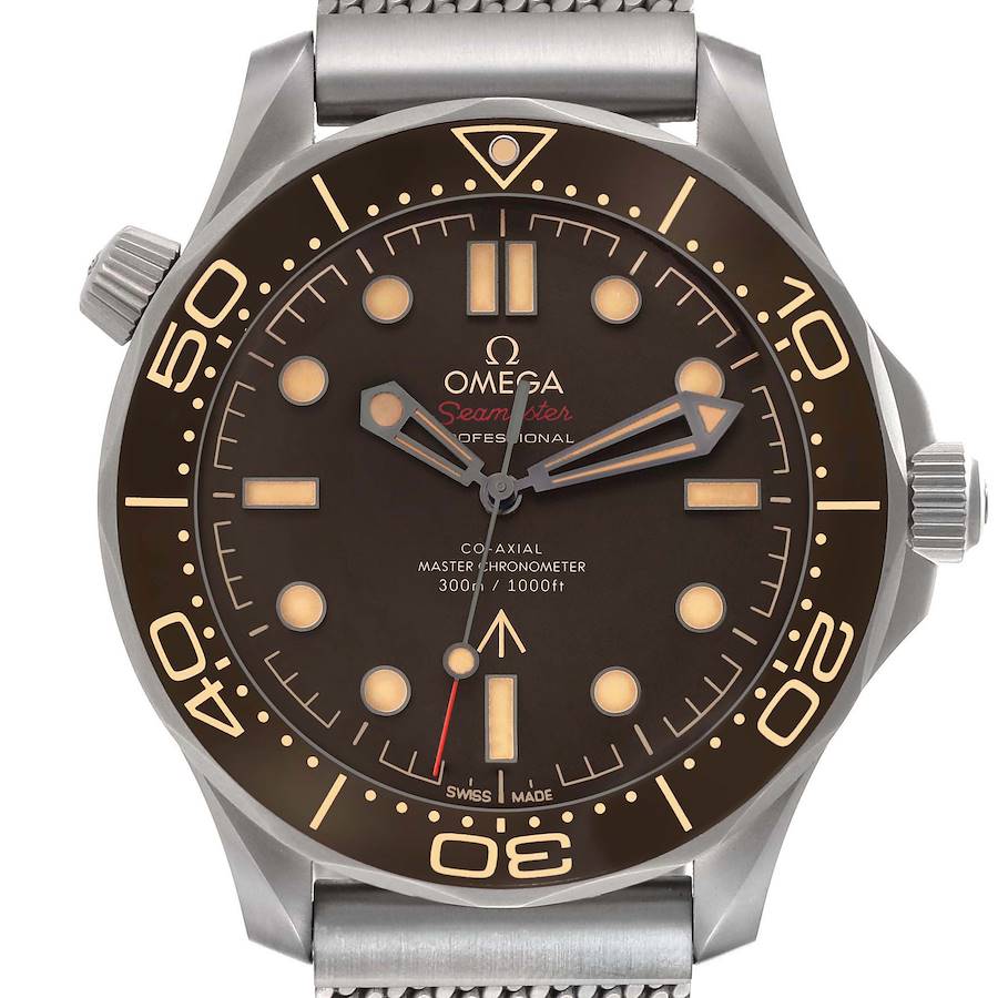The image shows a front view of the Omega Seamaster model 210.90.42.20.01.001, highlighting the dial, bezel, and part of the bracelet.