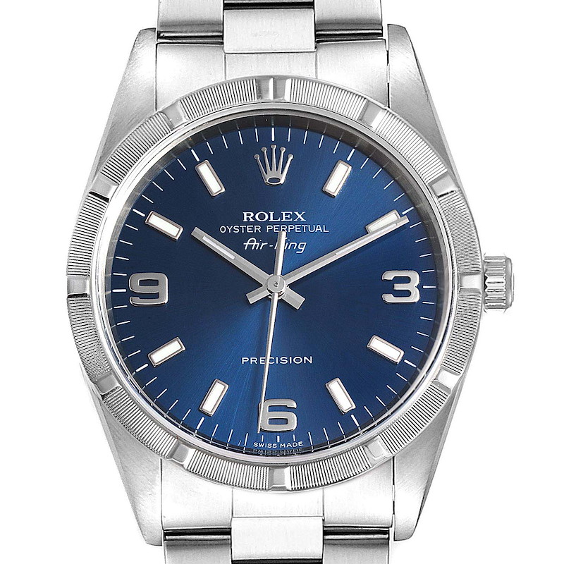 Rolex Air King 34 Blue Dial Steel Mens Watch 14010 Box Papers SwissWatchExpo