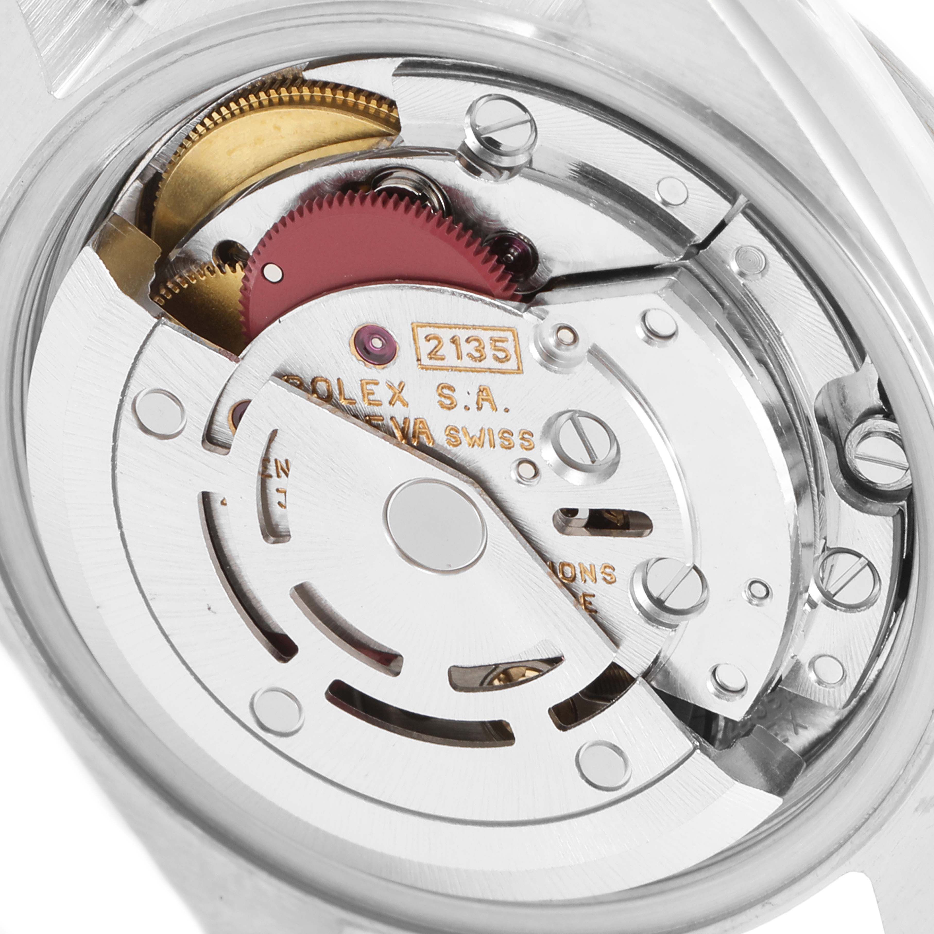 This image shows the inner mechanical components of a Rolex Date 69240 Women's Stainless Steel Grey Dial 69240 Women's Stainless Steel Grey Dial model watch from a close-up angle.