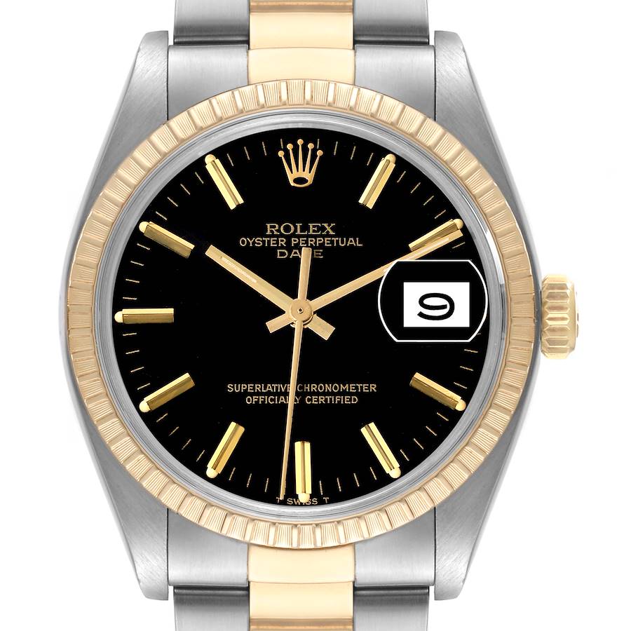 Rolex Date Steel Yellow Gold Black Dial Vintage Mens Watch 1500 SwissWatchExpo