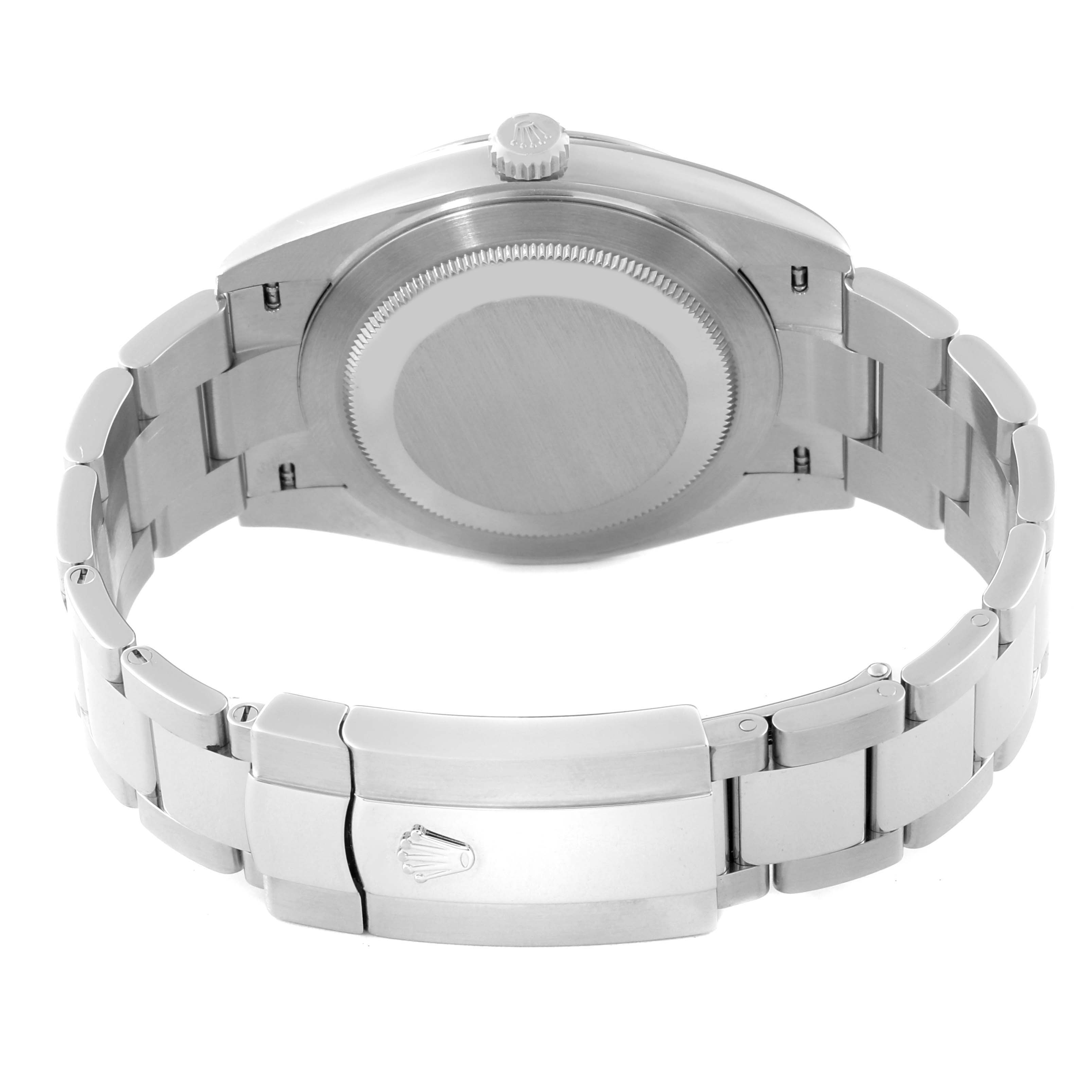 This image shows the back view of the Rolex Datejust 41 126300 Men
s Stainless Steel Blue Dial 126300 Men
s Stainless Steel Blue Dial watch, including the case back, bracelet, and clasp.