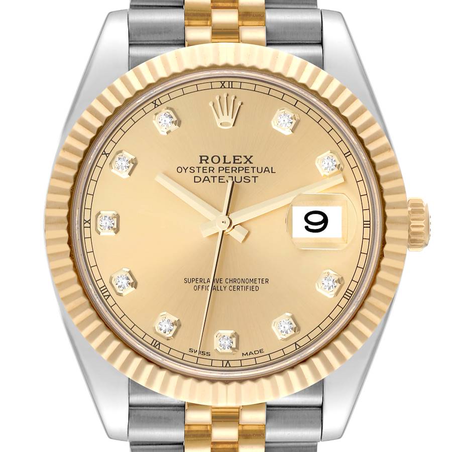 Rolex Datejust 41 Steel Yellow Gold Diamond Dial Mens Watch 126333 Box Card SwissWatchExpo