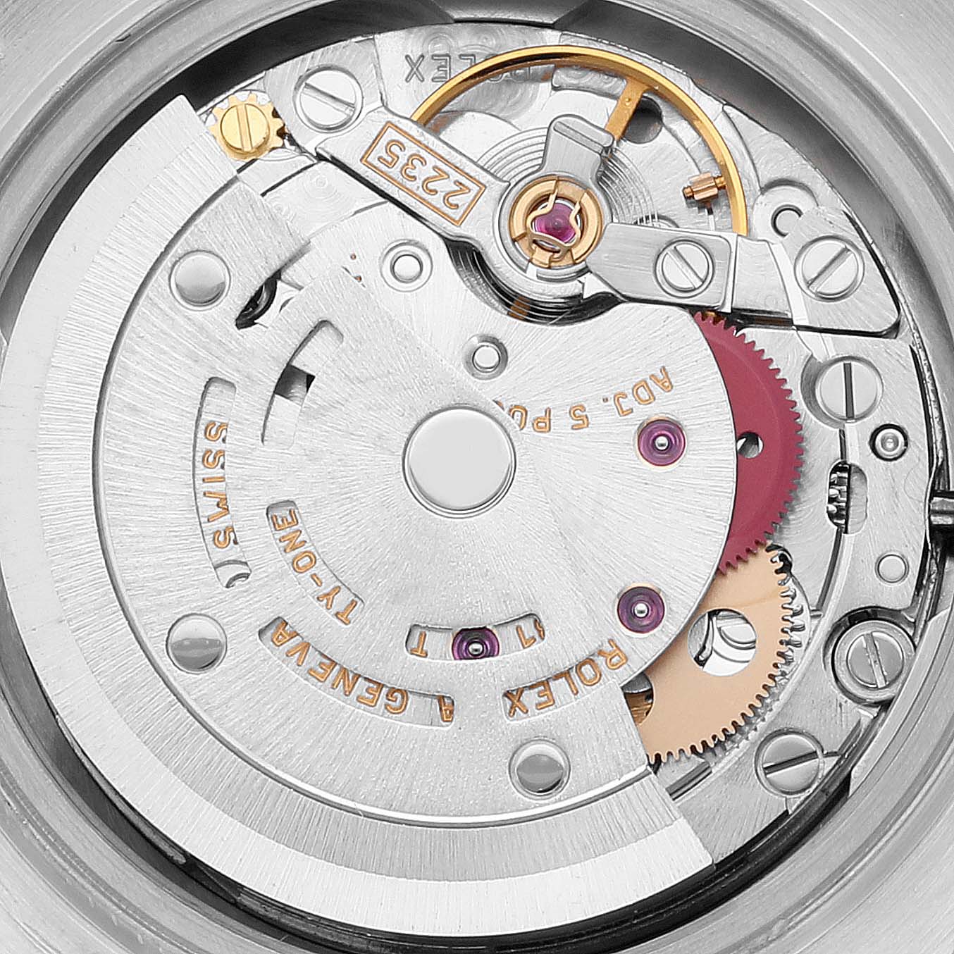 This image shows the intricate internal mechanism of the Rolex Pearlmaster 80319 Women's White Gold Silver Dial 80319 Women's White Gold Silver Dial watch, highlighting gears and rotary components.