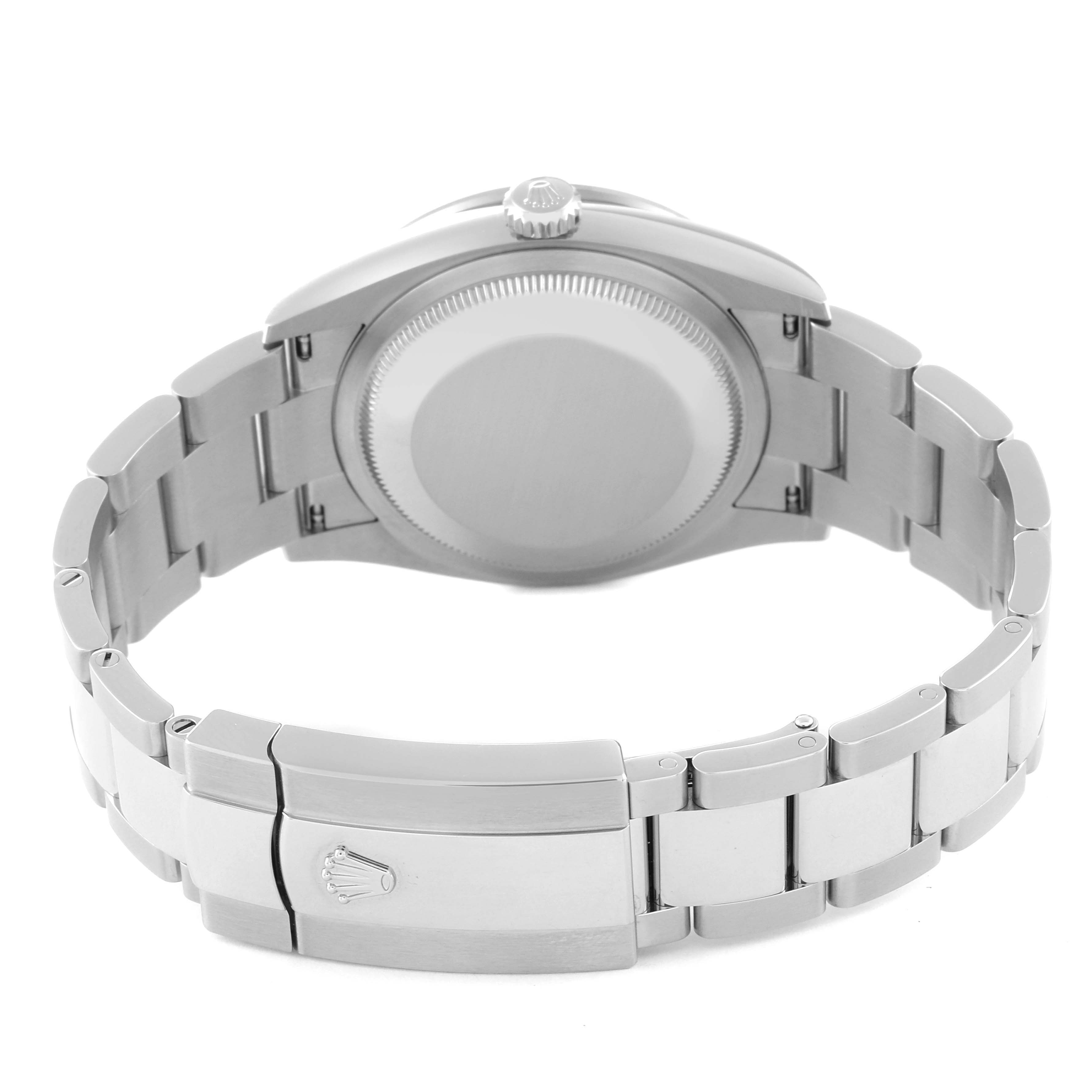 The image shows the back side and bracelet of a Rolex Datejust 126284 Men's Stainless Steel Silver Dial 126284 Men's Stainless Steel Silver Dial watch, focusing on the clasp and caseback.