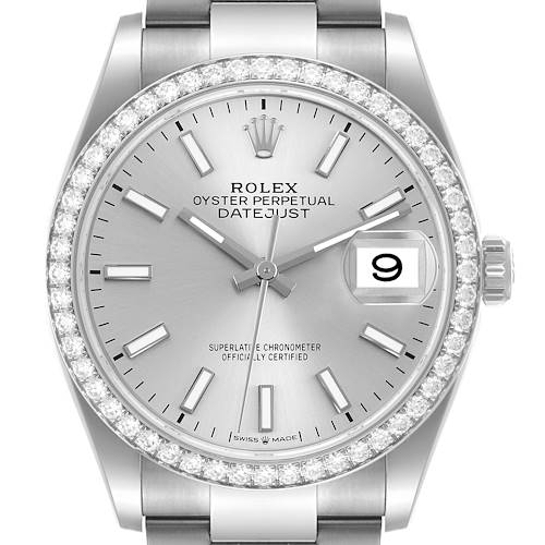 Photo of Rolex Datejust Steel Silver Dial Diamond Bezel Mens Watch 126284 Box Card