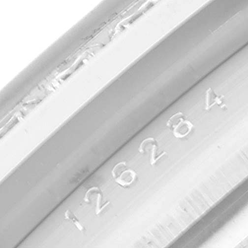 This image shows a close-up of the case back engraving with the model number "126284" on a Rolex Datejust 126284 Men's Stainless Steel Silver Dial 126284 Men's Stainless Steel Silver Dial watch.