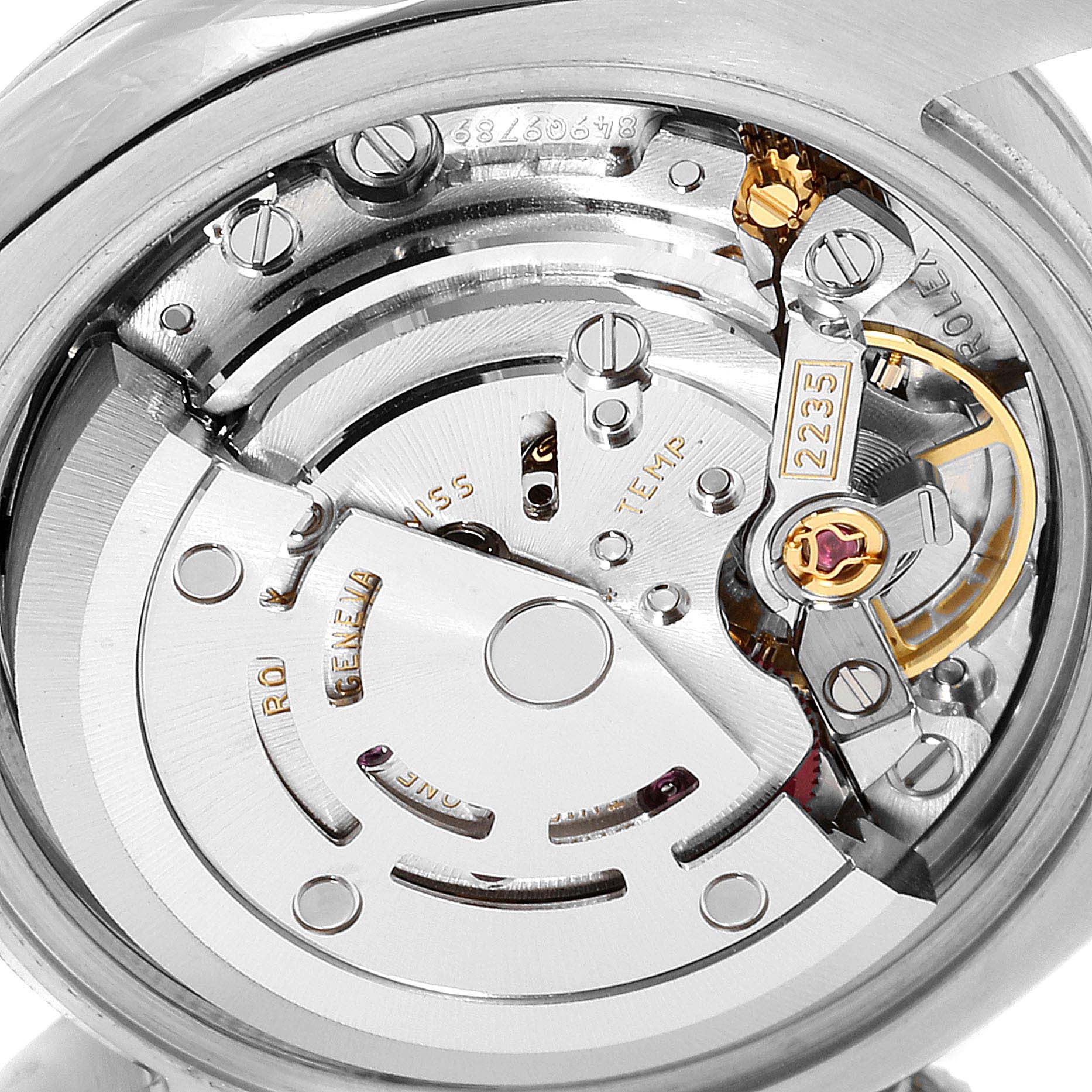 This image shows the internal mechanical movement of a Rolex Datejust 179174 Women's Stainless Steel Silver Dial 179174 Women's Stainless Steel Silver Dial watch from a close-up angle.