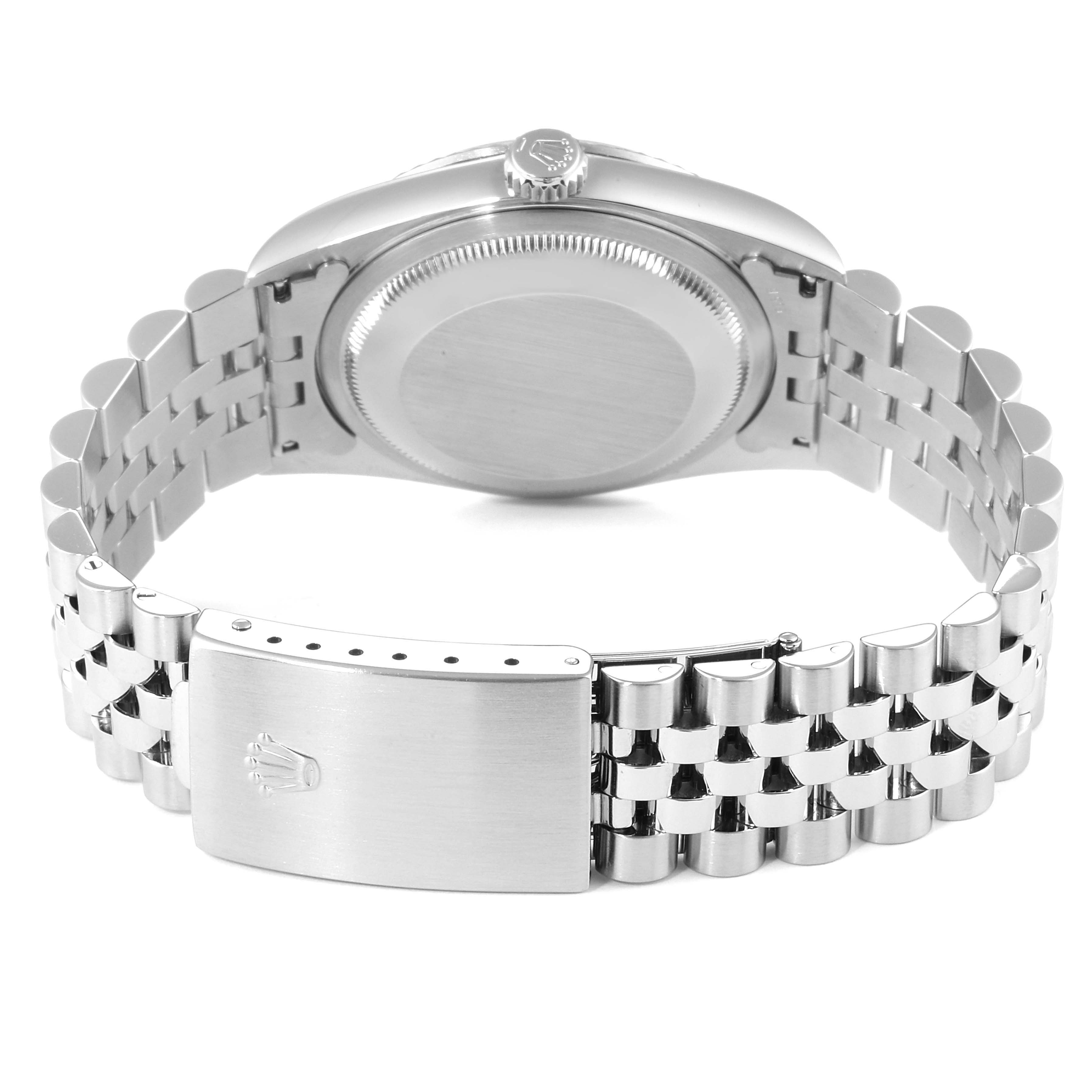 The image shows the back case and the bracelet of a Rolex Datejust 16234 Men's Stainless Steel Silver Dial 16234 Men's Stainless Steel Silver Dial watch.