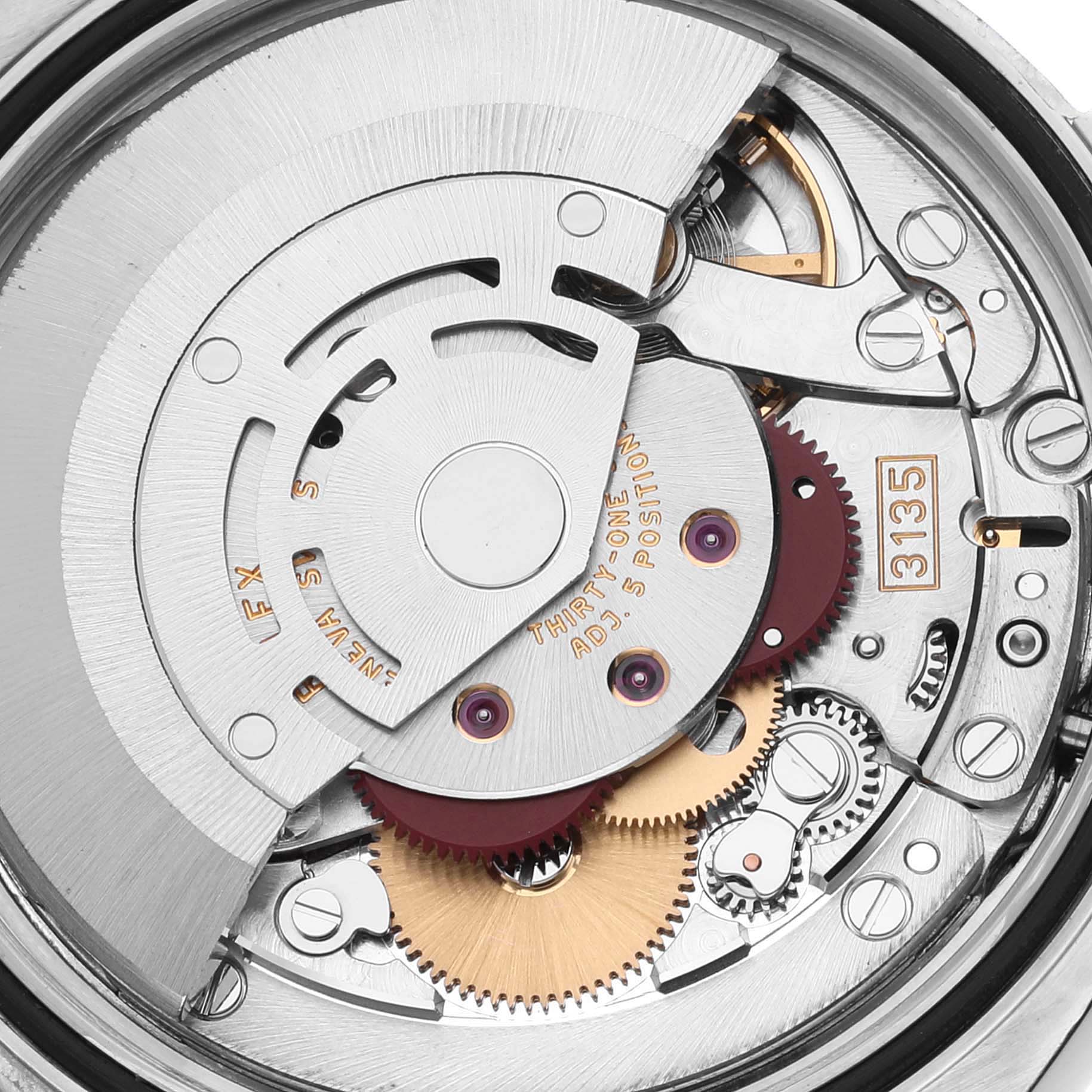 The image shows the internal mechanical movement of the Rolex Turn-o-Graph 116264 Men
s Stainless Steel Blue Dial 116264 Men
s Stainless Steel Blue Dial watch, focusing on gears and the rotor.