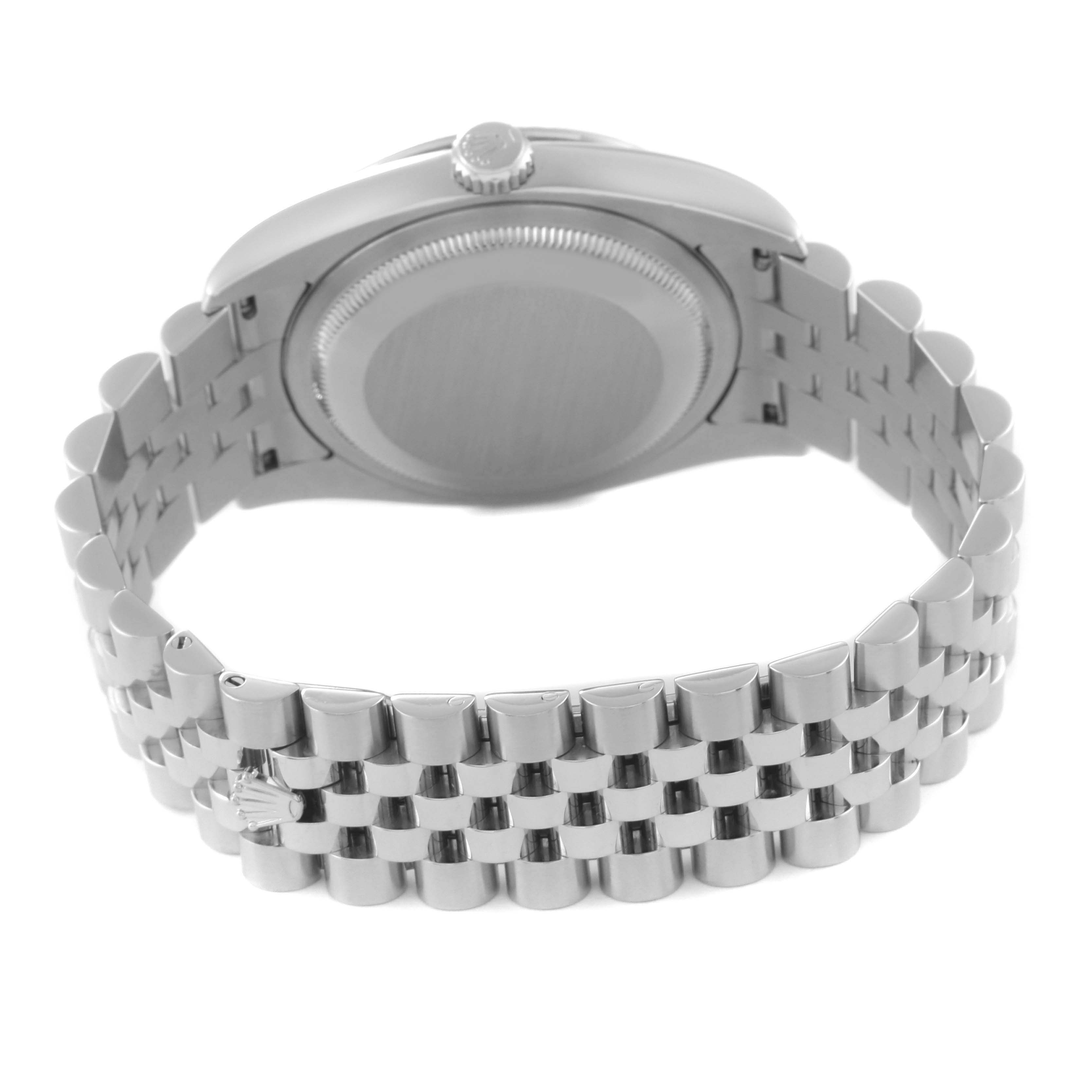 This image shows the back angle of a Rolex Turn-o-Graph 116264 Men
s Stainless Steel Blue Dial 116264 Men
s Stainless Steel Blue Dial watch, highlighting its case back and bracelet.