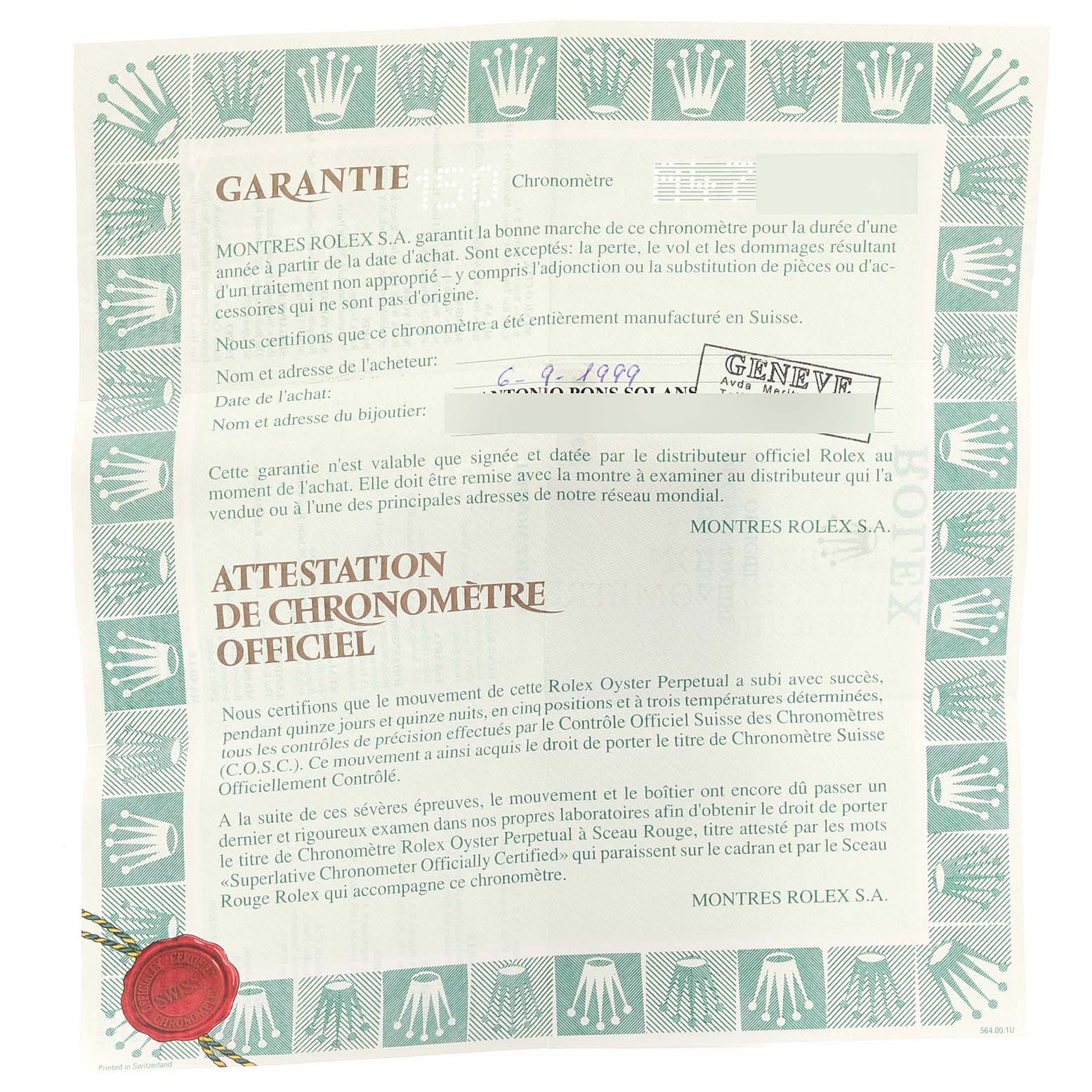 This shows the warranty certificate for a Rolex Explorer 114270 Men
s Stainless Steel Black Dial 114270 Men
s Stainless Steel Black Dial watch, including Best Quality
ation and purchase information.