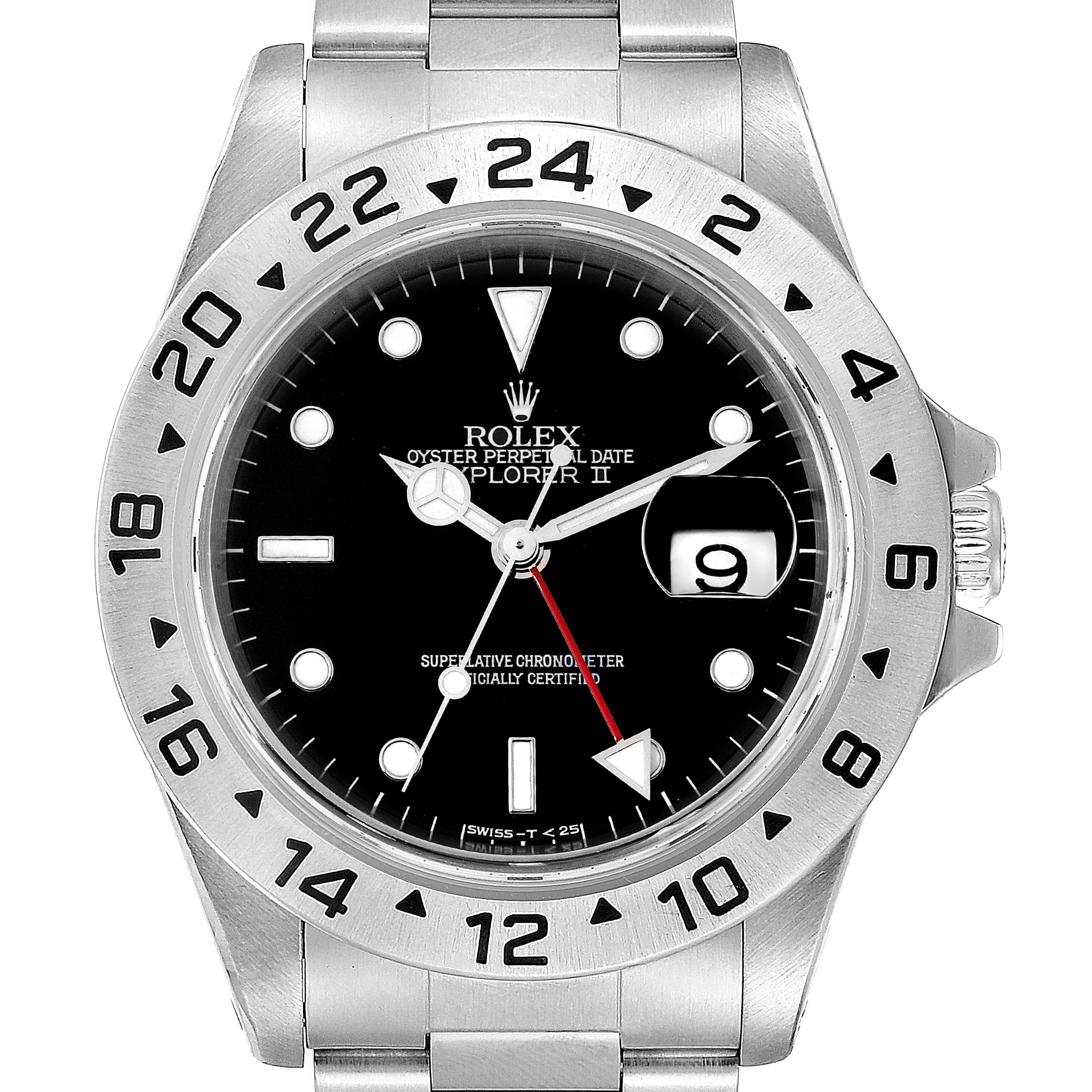 The image shows a front view of a Rolex Explorer 16570 Men
s Stainless Steel Black Dial 16570 Men
s Stainless Steel Black Dial watch, displaying the dial, bezel, hour markers, date window, and hands.