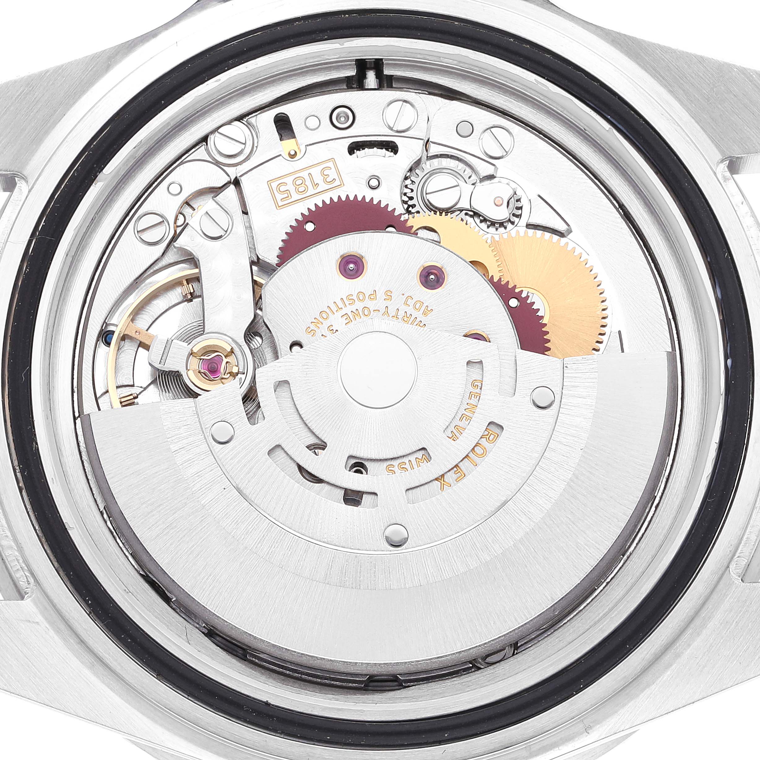 This image shows the internal movement of the Rolex GMT-Master 16710 Men's Stainless Steel Black Dial 16710 Men's Stainless Steel Black Dial watch, viewed from the back.