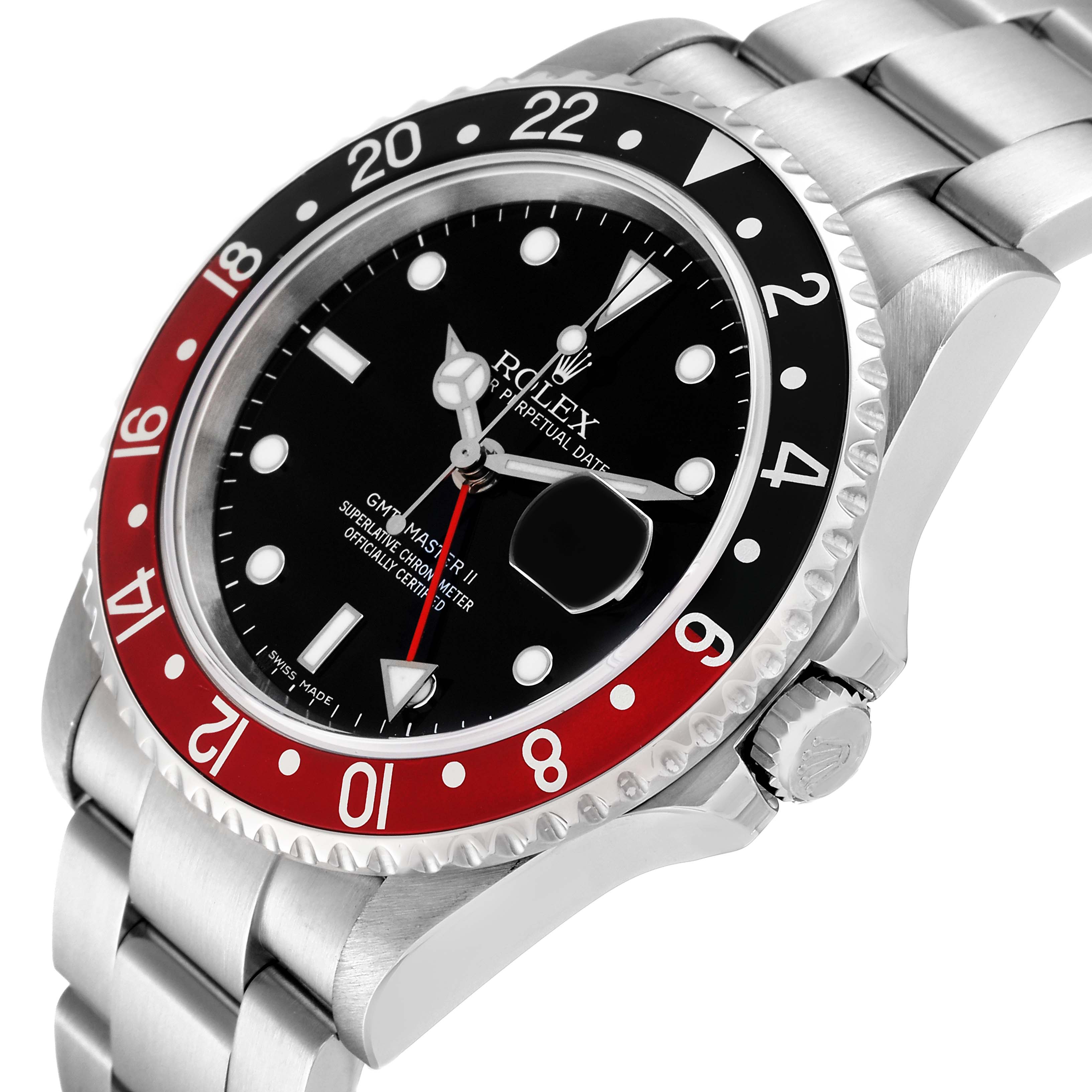 This image shows a Rolex GMT-Master 16710 Men's Stainless Steel Black Dial 16710 Men's Stainless Steel Black Dial II watch from a diagonal angle, highlighting the bezel, dial, and bracelet.