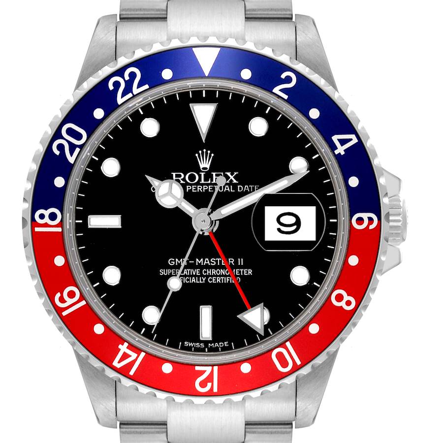 Rolex GMT Master II Blue Red Pepsi Bezel Error Dial Steel Watch 16710 Box Papers SwissWatchExpo