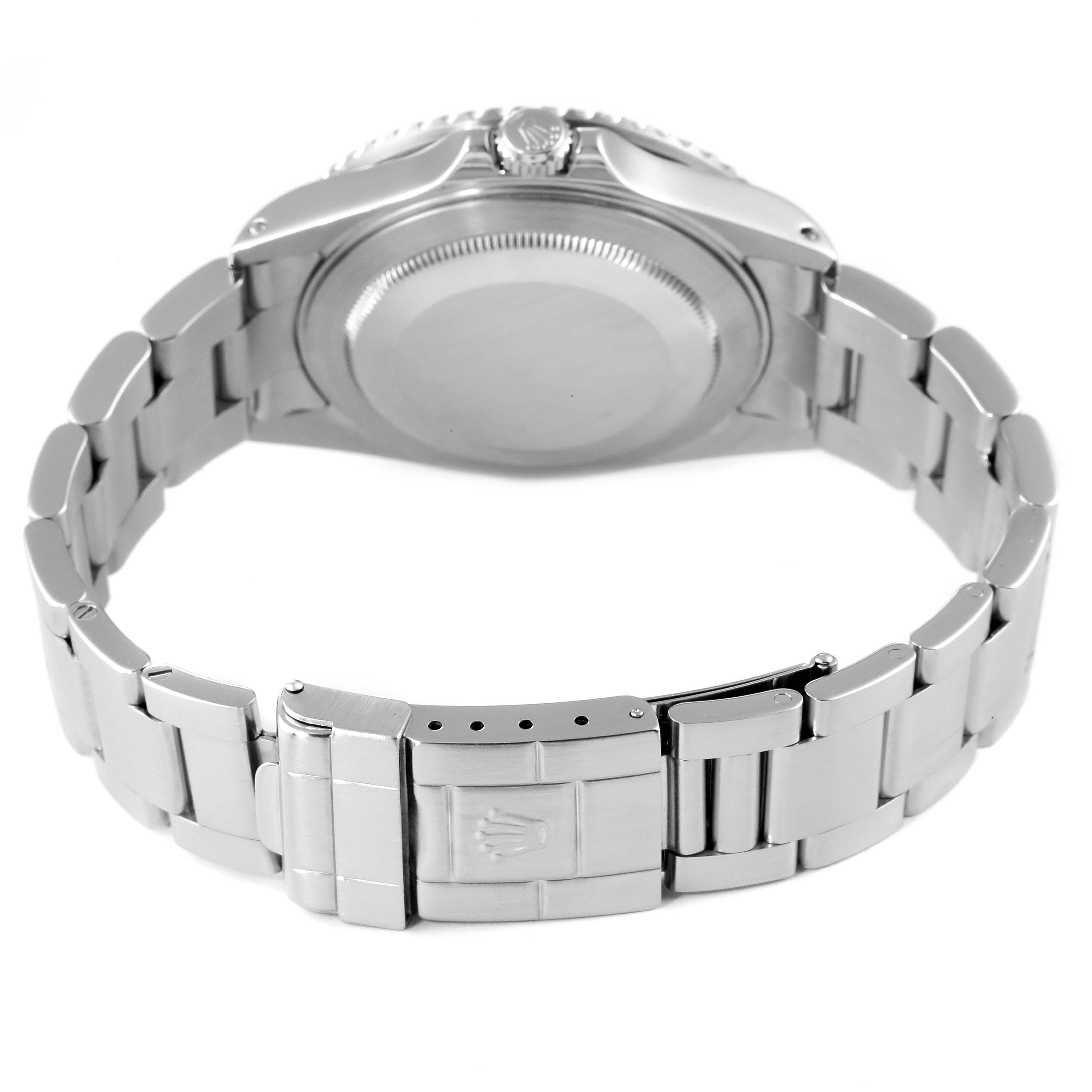 The image shows the back view and the bracelet of the Rolex GMT-Master 16710 Men
s Stainless Steel Black Dial 16710 Men
s Stainless Steel Black Dial watch, highlighting the clasp and case back.