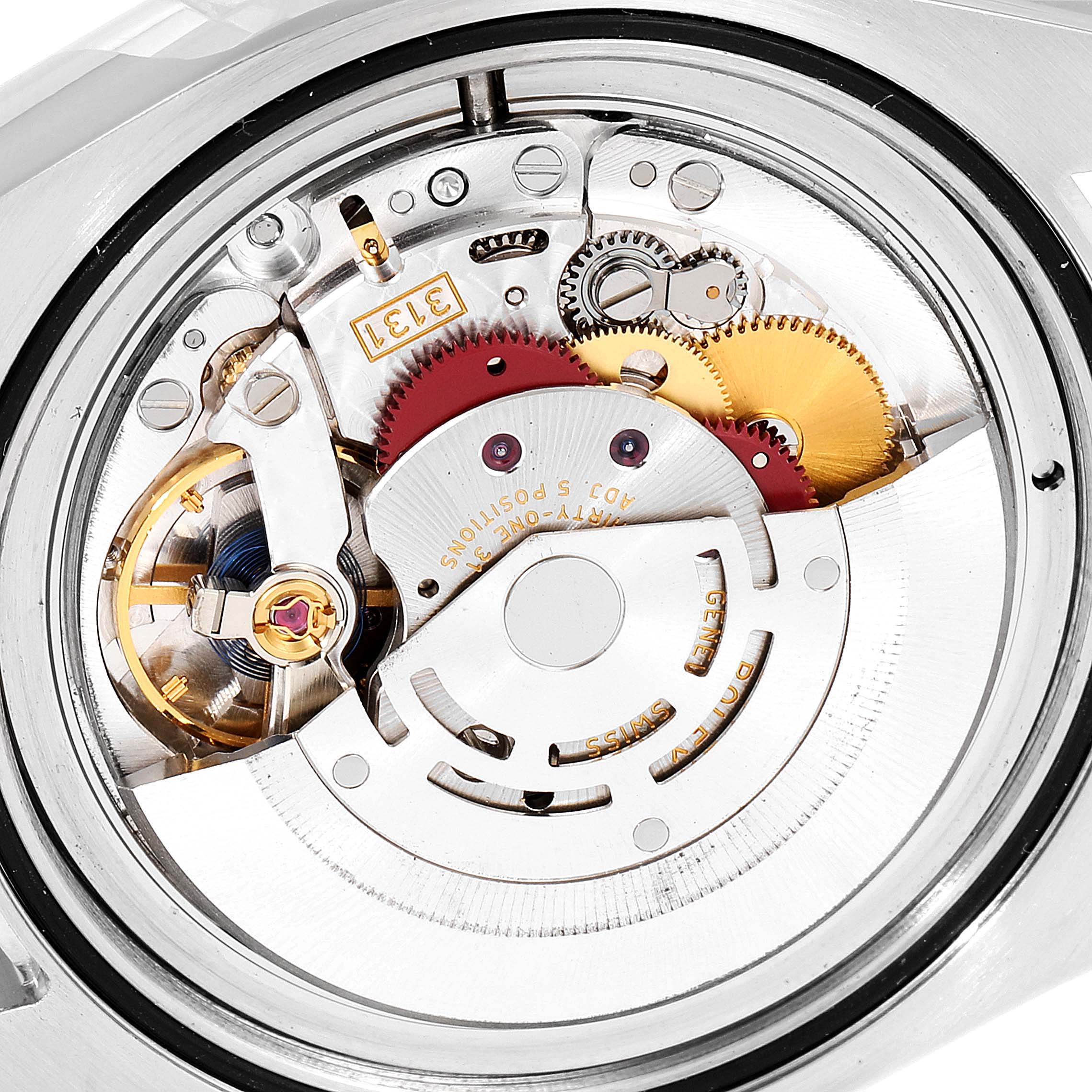 This image shows the internal movement components of the Rolex Milgauss 116400GV Men's Stainless Steel Black Dial 116400GV Men's Stainless Steel Black Dial watch from a close-up, top-down angle.