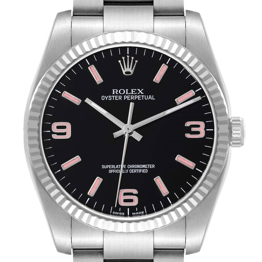 Rolex Oyster Perpetual Steel White Gold Black Dial Mens Watch 116034 SwissWatchExpo