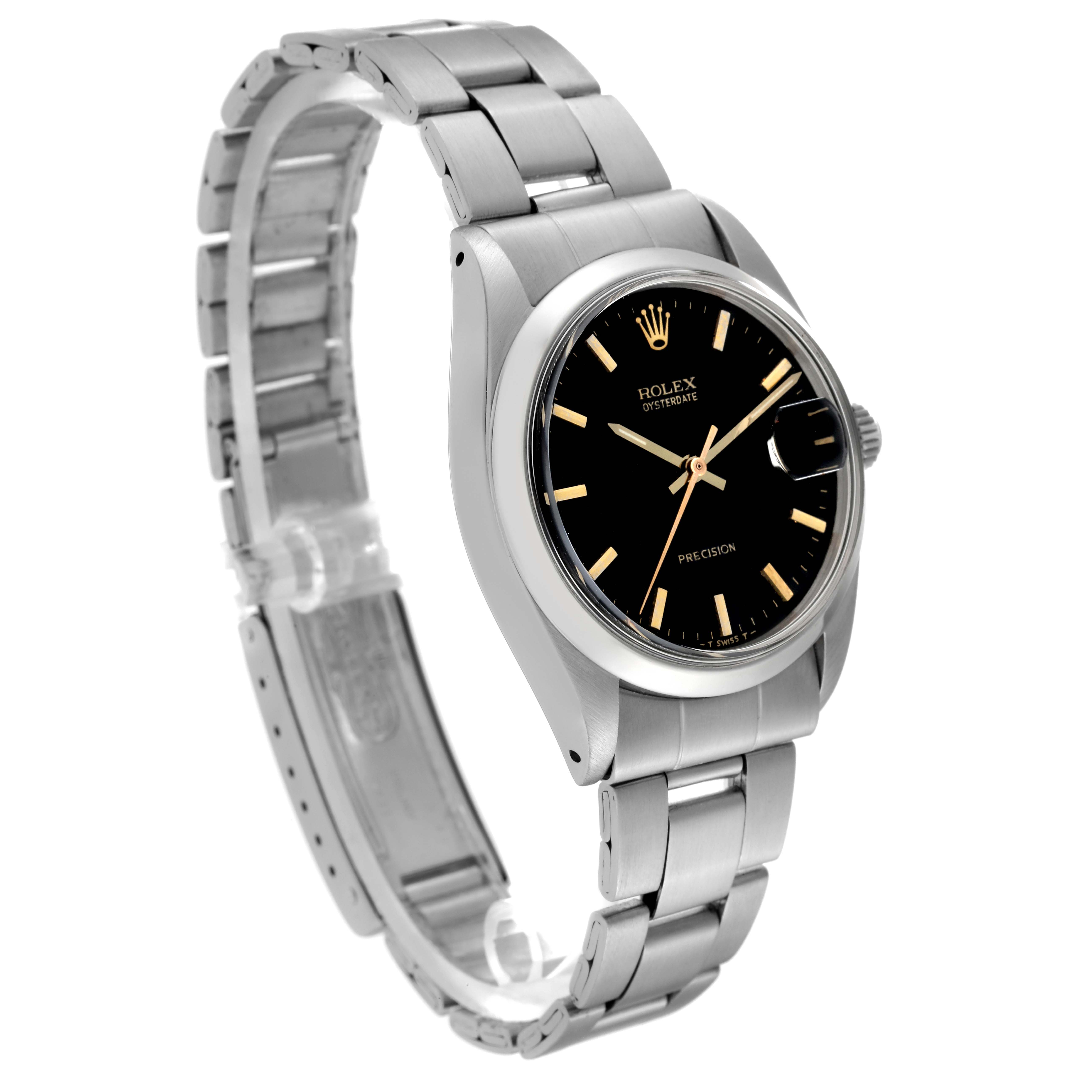 The image shows a side-angle view of the Rolex Vintage Collection 6694 Men's Stainless Steel Black Dial 6694 Men's Stainless Steel Black Dial watch with a metallic strap and black dial.