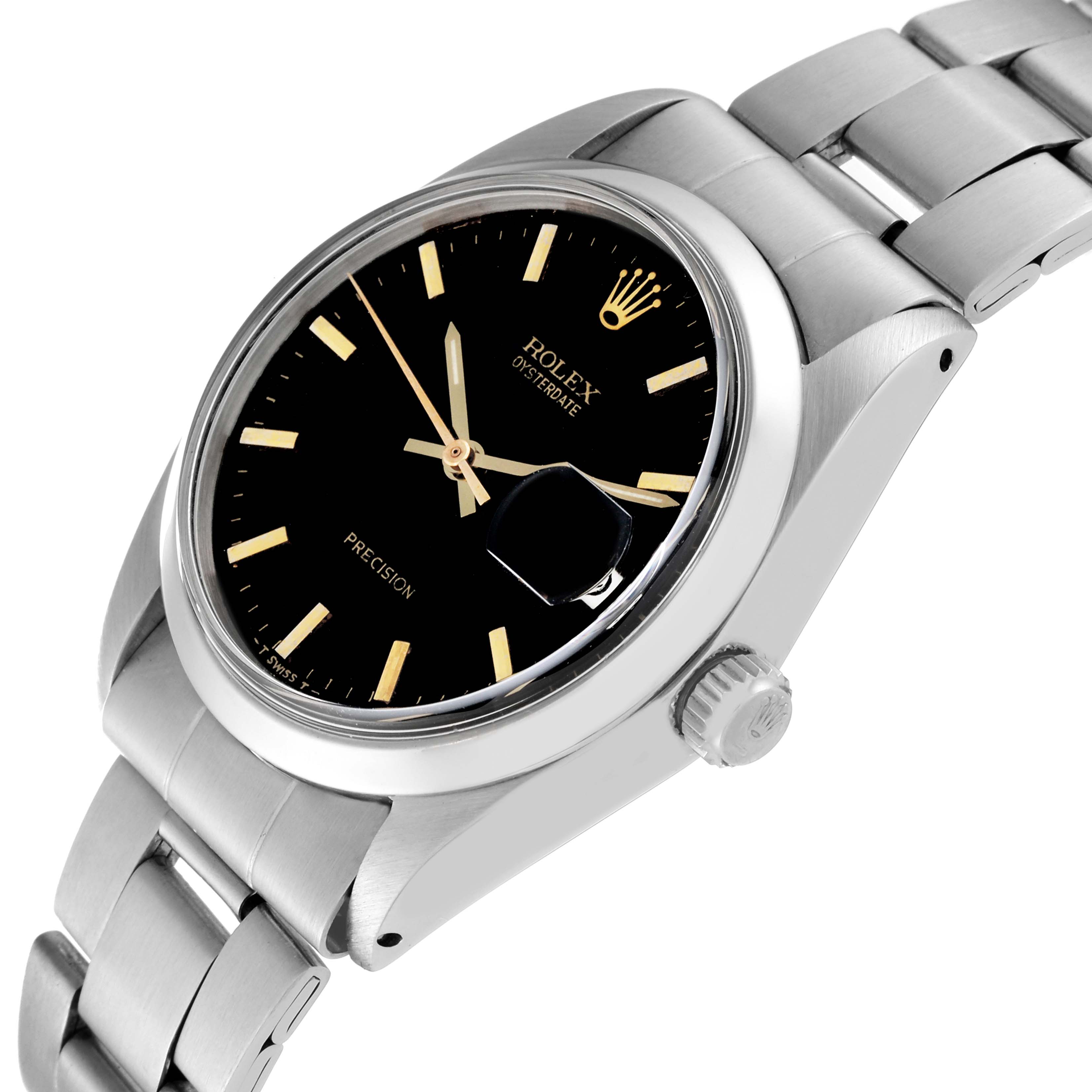 The image shows a close-up angled view of the dial, case, crown, and bracelet of the Rolex Vintage Collection 6694 Men's Stainless Steel Black Dial 6694 Men's Stainless Steel Black Dial model.