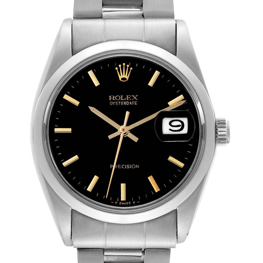 Rolex OysterDate Precision Black Dial Steel Vintage Mens Watch 6694 SwissWatchExpo