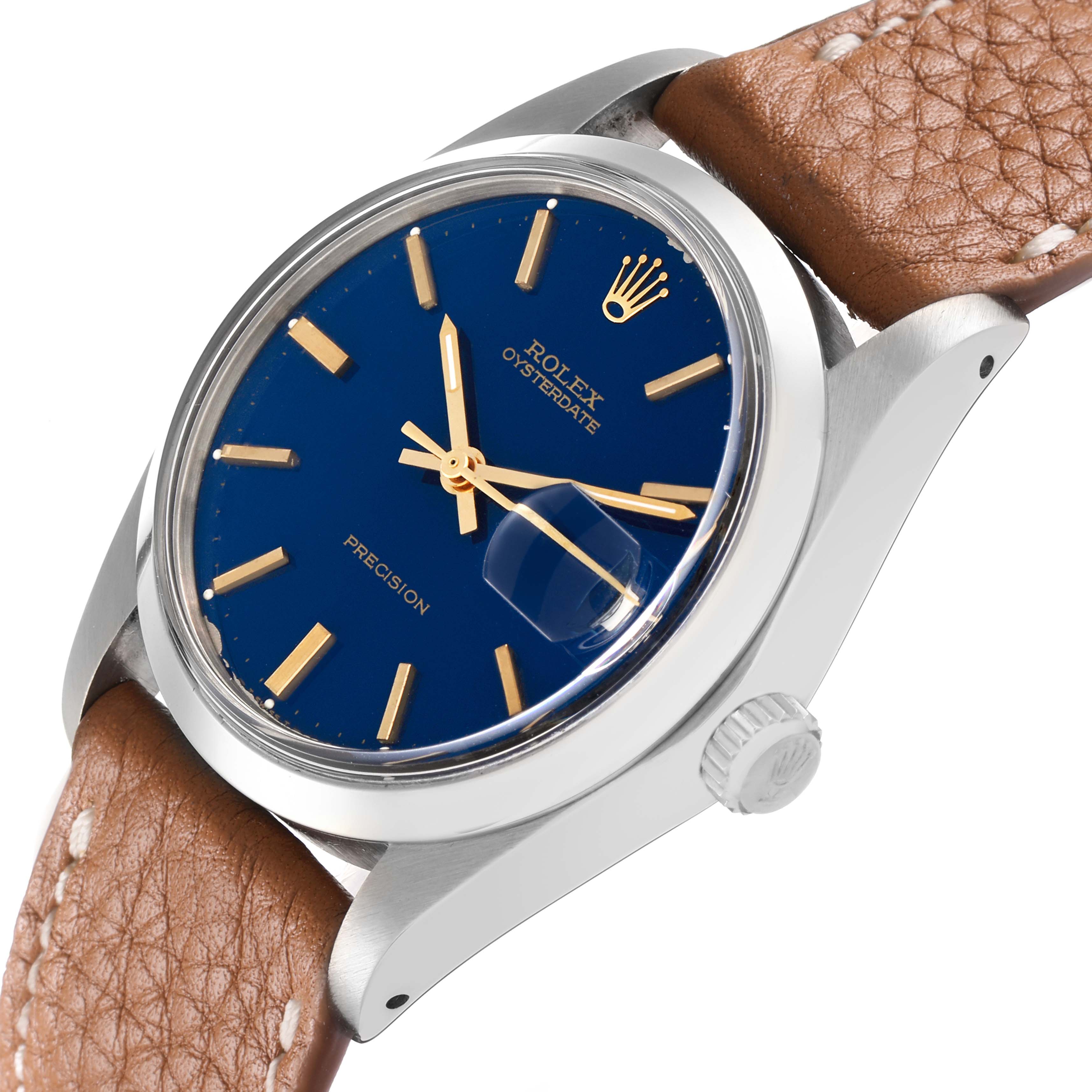 The Rolex Vintage Collection 6694 Men
s Stainless Steel Blue Dial model is shown at a slight angle, highlighting the face, crown, and part of the strap.