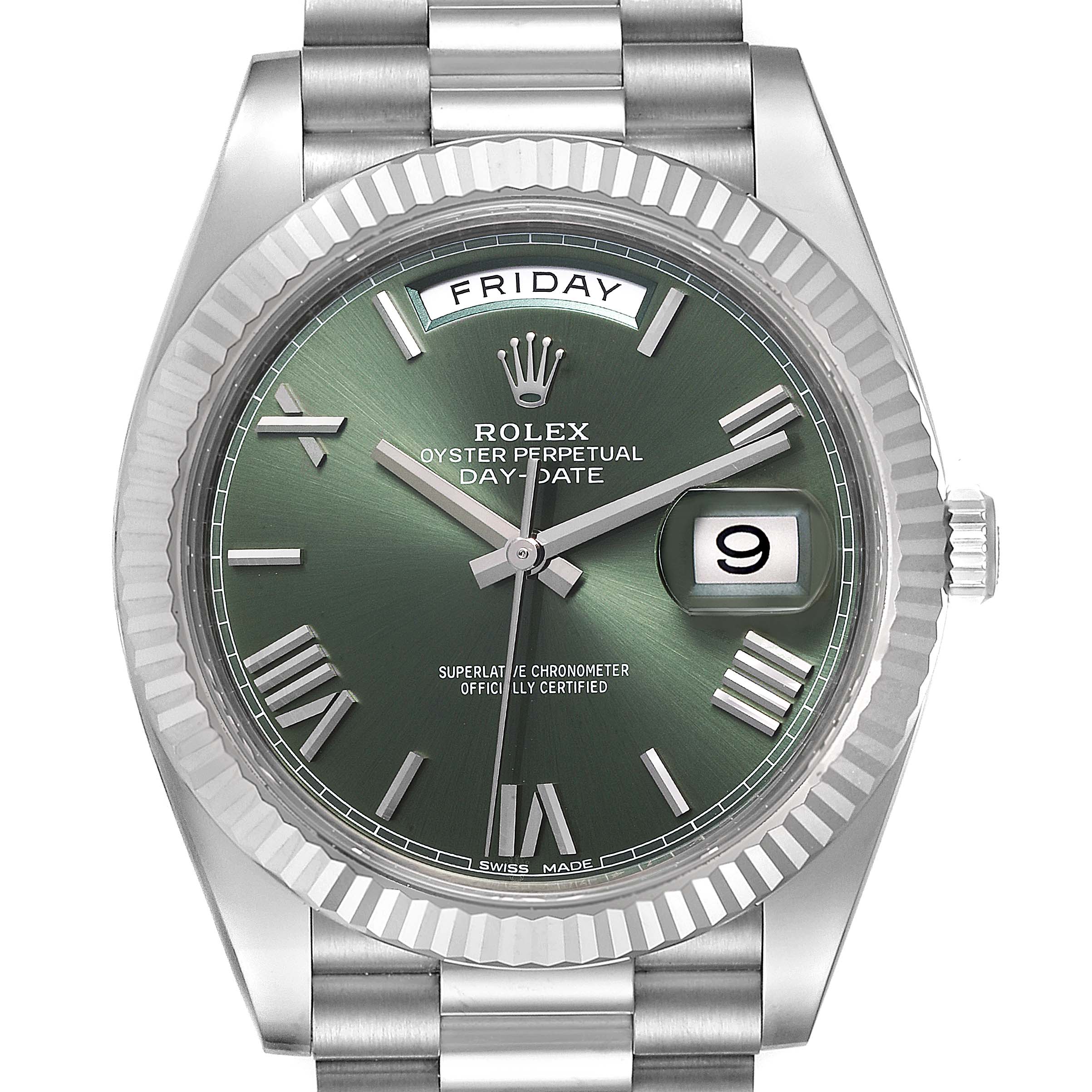 Daddy I modsætning til trappe Rolex President Day-Date 40 Green Dial White Gold Watch 228239 Unworn |  SwissWatchExpo