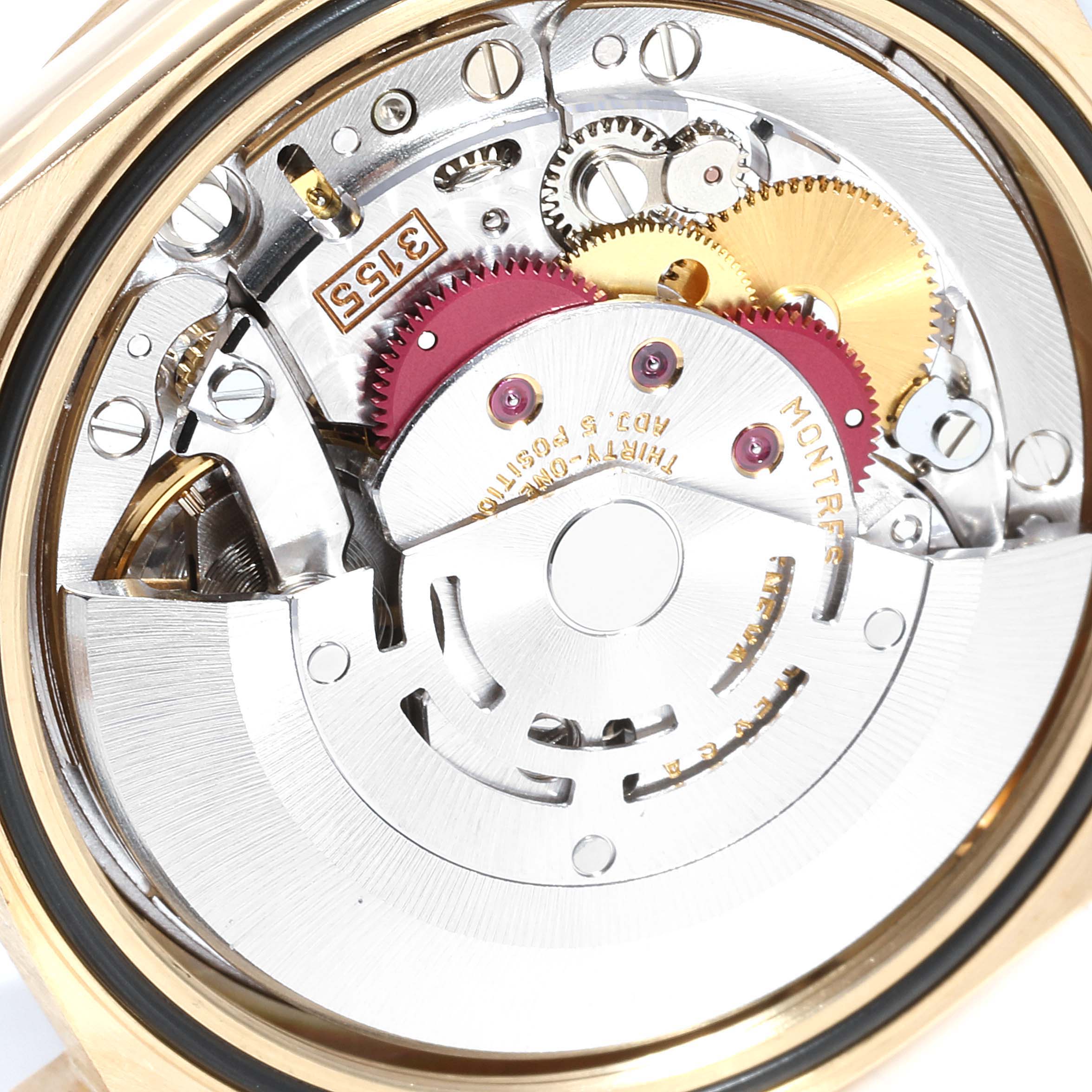 The image shows the inner mechanical movement of a Rolex President 18338 Men
s Yellow Gold Champagne Dial 18338 Men
s Yellow Gold Champagne Dial model watch, viewed from the back.