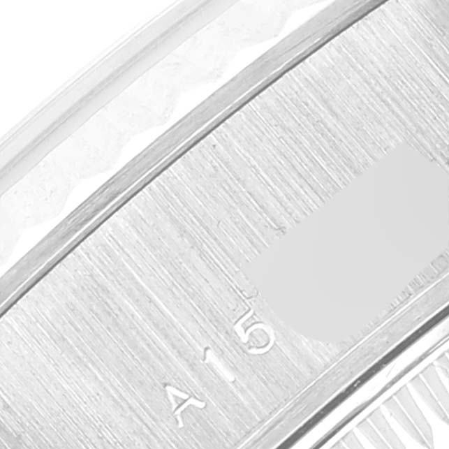 The image shows a close-up view of the band of a Rolex President 79179 Women's White Gold Mother of Pearl Dial 79179 Women's White Gold Mother of Pearl Dial model watch.