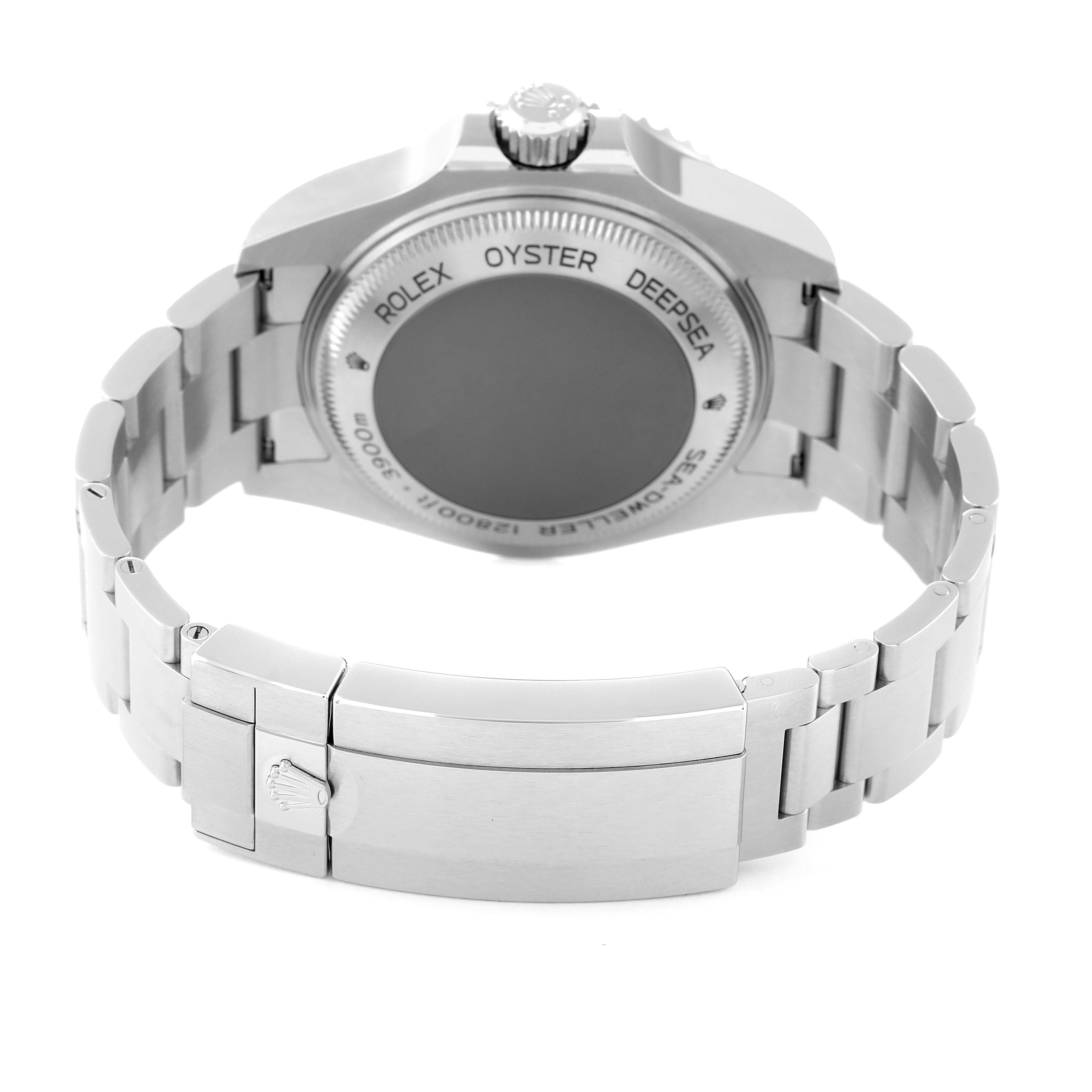 The image shows the back view of the Rolex Sea-Dweller 126660 Men's Stainless Steel Black Dial 126660 Men's Stainless Steel Black Dial watch, featuring its case back, bracelet, and clasp.