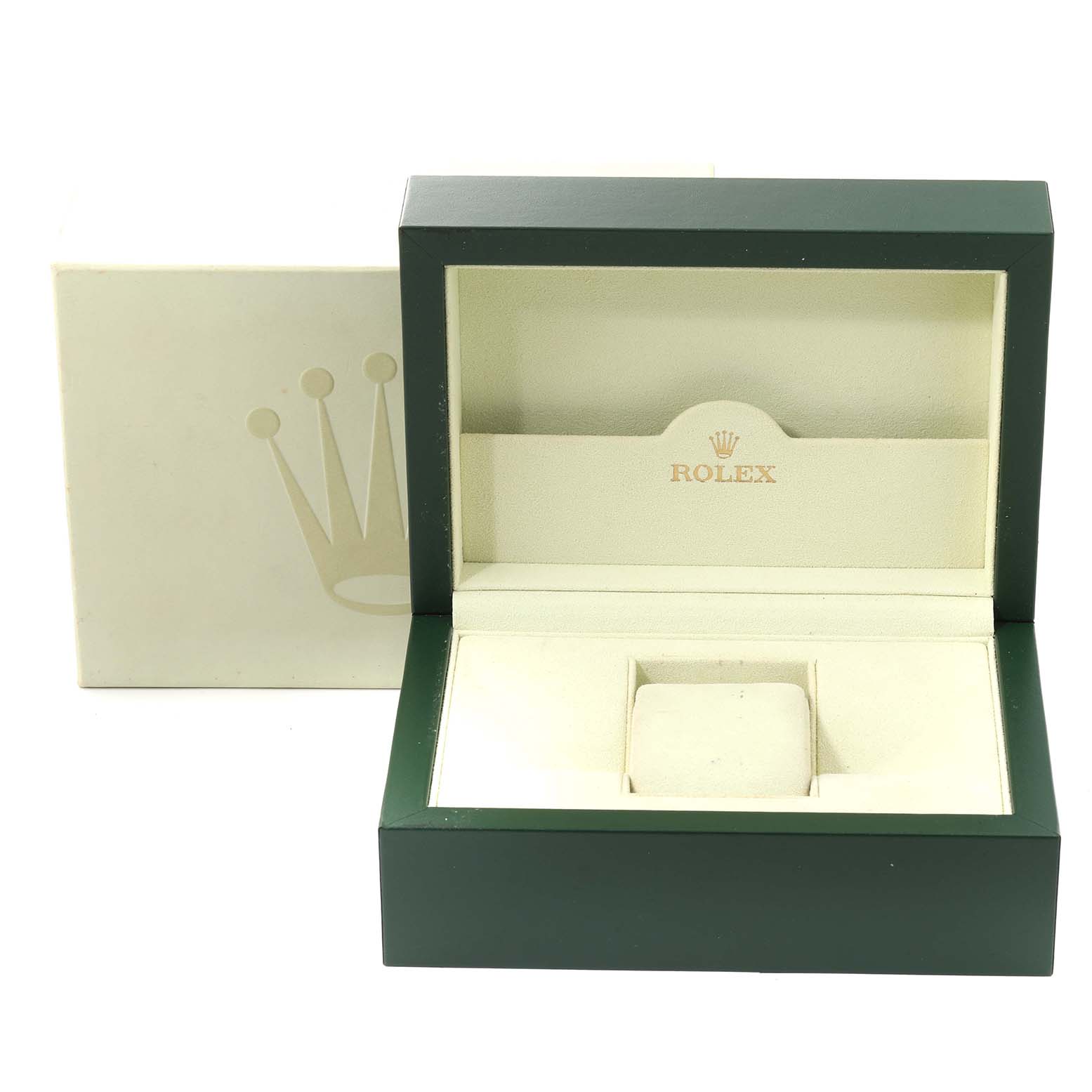 This image shows an open Rolex watch box for the Sea-Dweller model, displaying the interior cushion and branded lining.