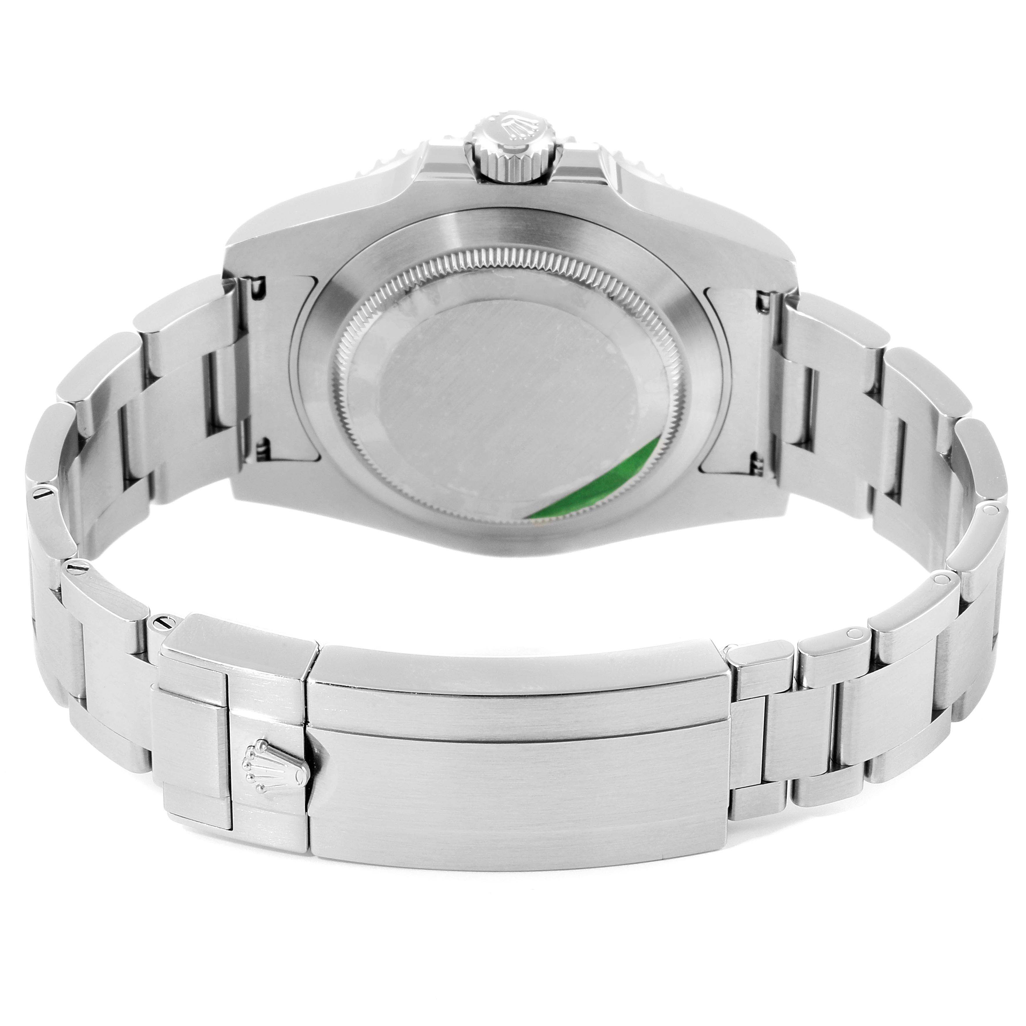 This image shows the back view and bracelet clasp of a Rolex Submariner 114060 Men
s Stainless Steel Black Dial 114060 Men
s Stainless Steel Black Dial watch.