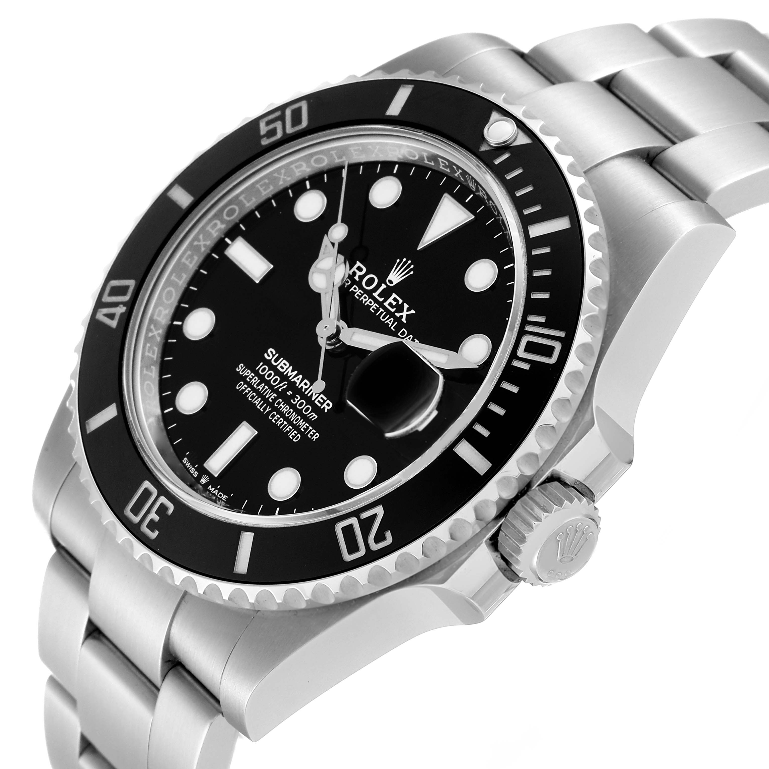 The image shows a side angle of the Rolex Submariner 126610 Men
s Stainless Steel Black Dial 126610 Men
s Stainless Steel Black Dial watch, highlighting the dial, bezel, crown, and part of the bracelet.