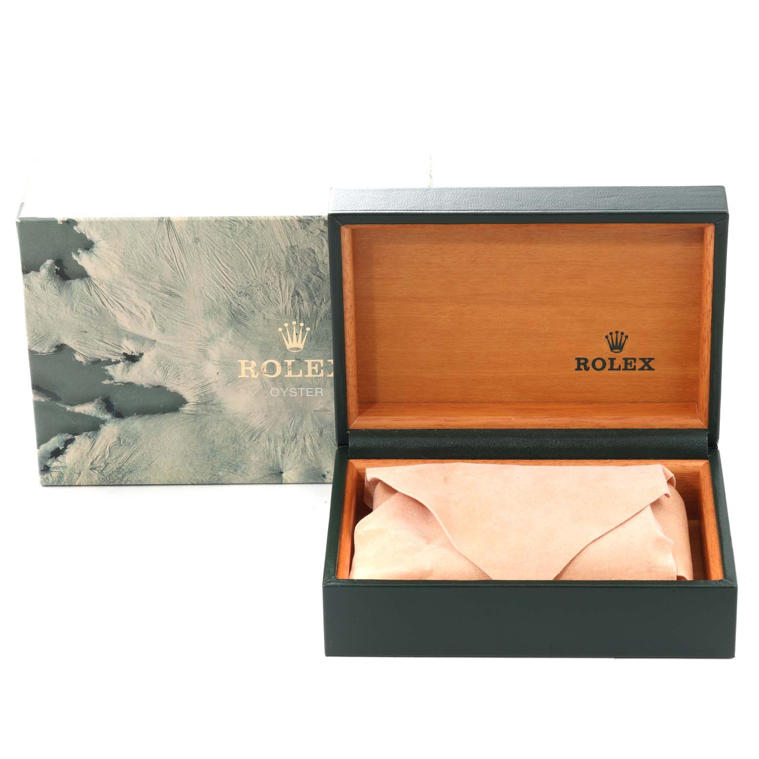 The image shows a Rolex Submariner 16613 Men's Steel and Gold (two tone) Black Dial 16613 Men's Steel and Gold (two tone) Black Dial watch box and packaging, with the box lid open and the watch inside a pouch.