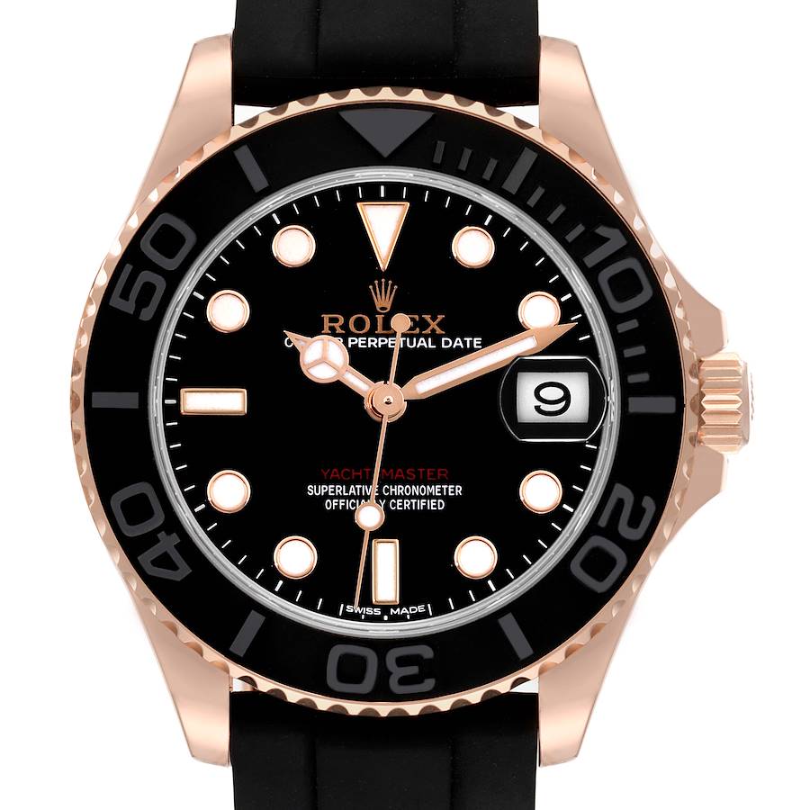 Rolex Yachtmaster 37 Rose Gold Rubber Strap Mens Watch 268655 Box Card SwissWatchExpo