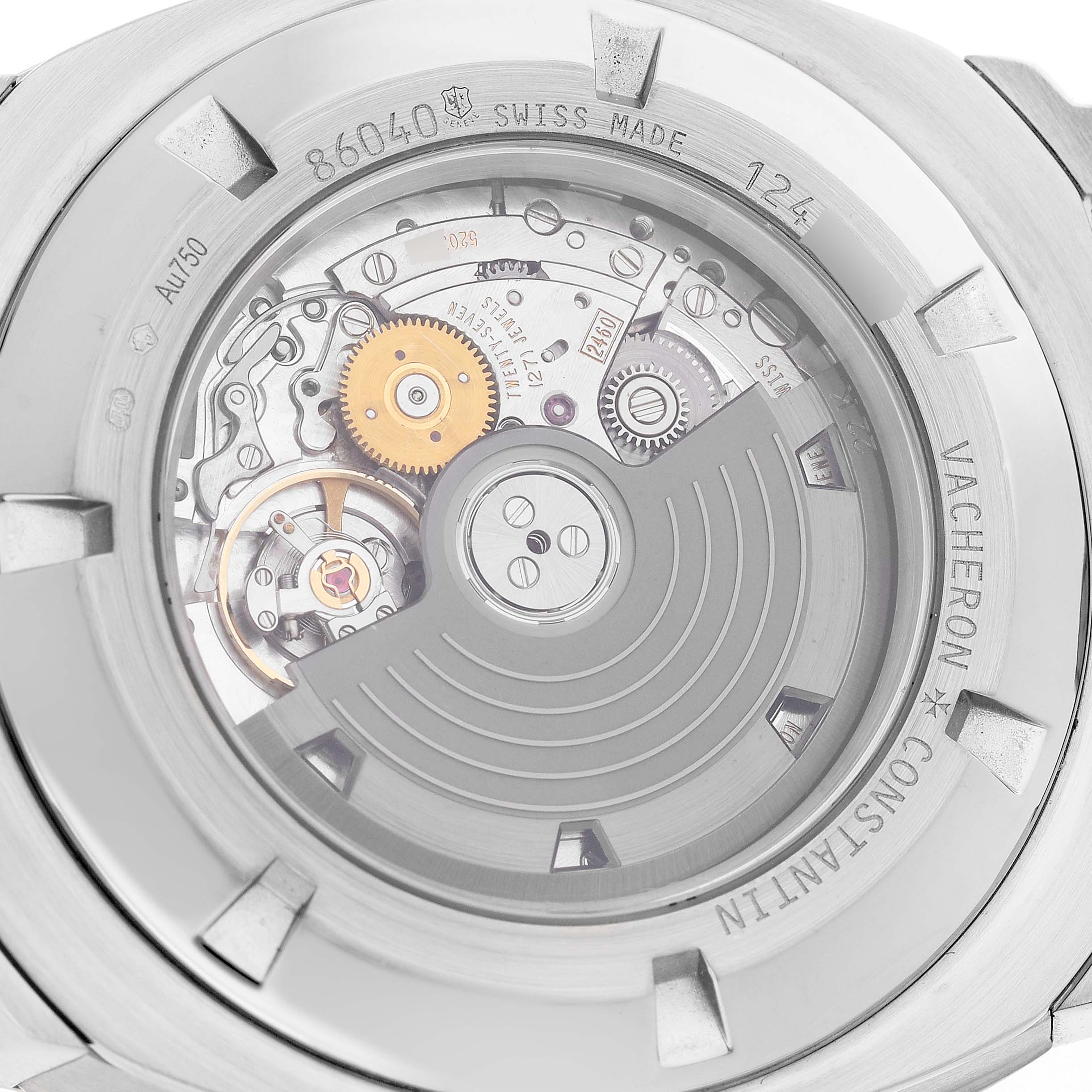 The image shows the back view of the Vacheron Constantin Quai de l'Ile watch, highlighting its intricate movement.