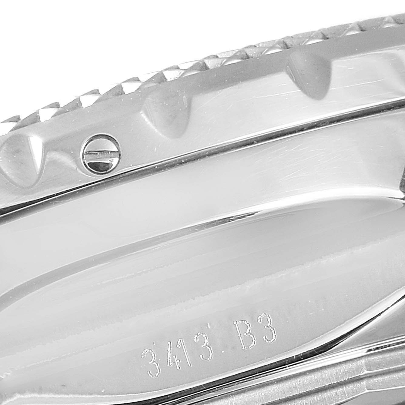 This close-up image of the Breitling Bentley A13362 Men's Stainless Steel White Dial A13362 Men's Stainless Steel White Dial model watch shows the bezel, part of the case, screws, and model number engraving.