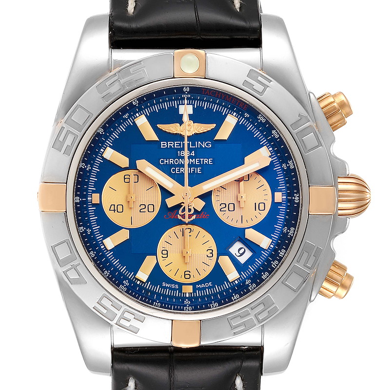 Breitling Chronomat Blue Dial Steel Rose Gold Mens Watch IB0110 SwissWatchExpo
