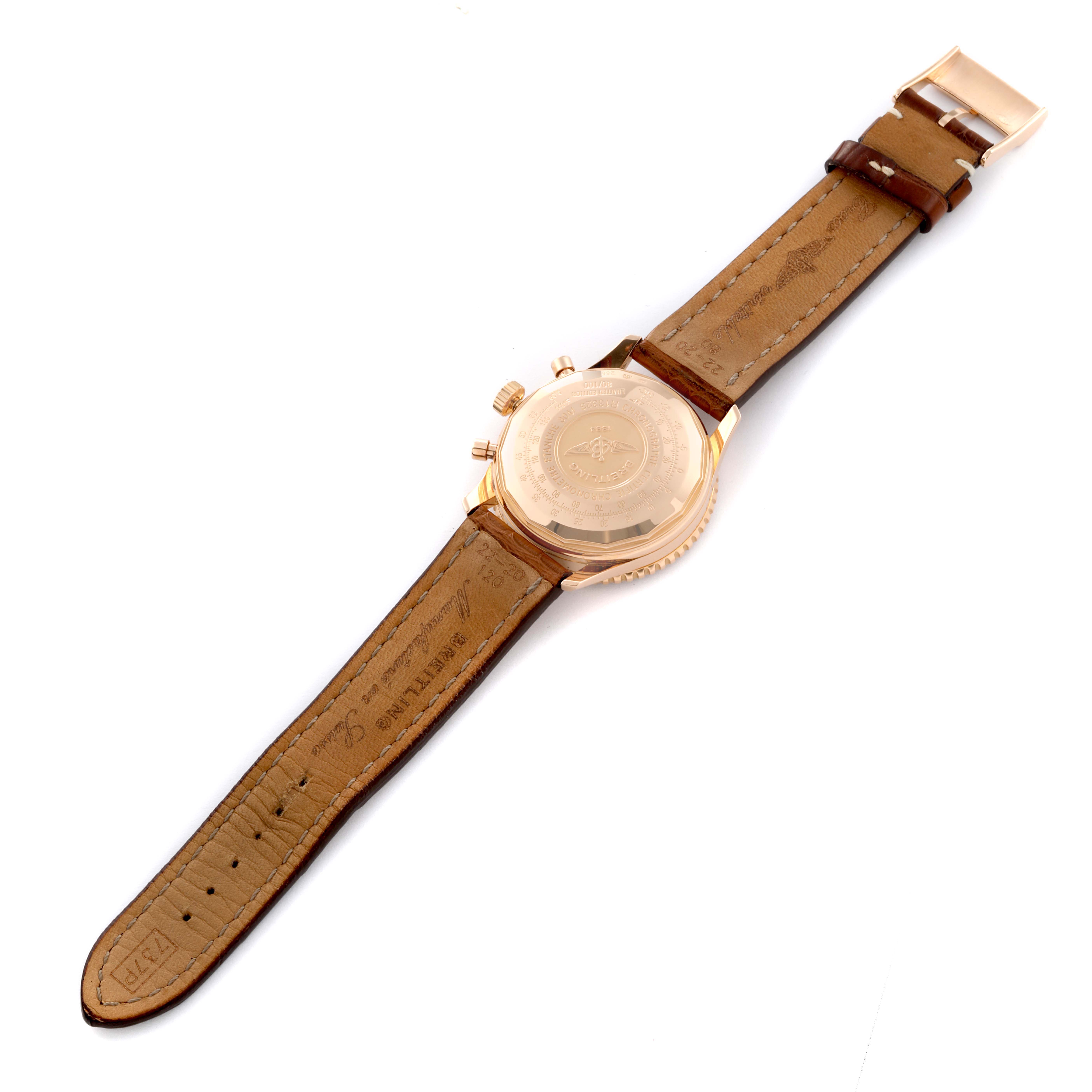 This image shows the back view of a Breitling Limited Series watch with its strap and clasp laid flat.