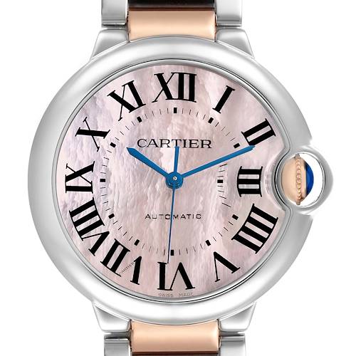 Photo of Cartier Ballon Bleu 36 Steel Rose Gold Mother of Pearl Ladies Watch W6920033 Papers