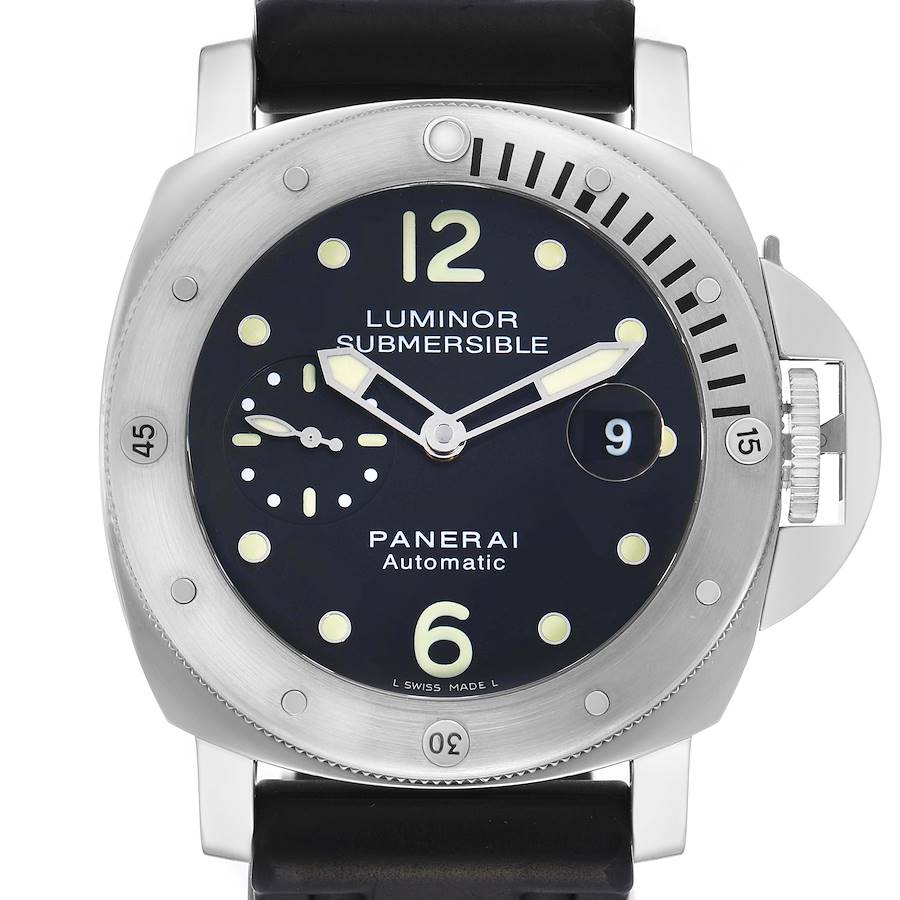 This image shows a front view of the Panerai Luminor Submersible PAM00024, displaying its dial, bezel, and crown guard.