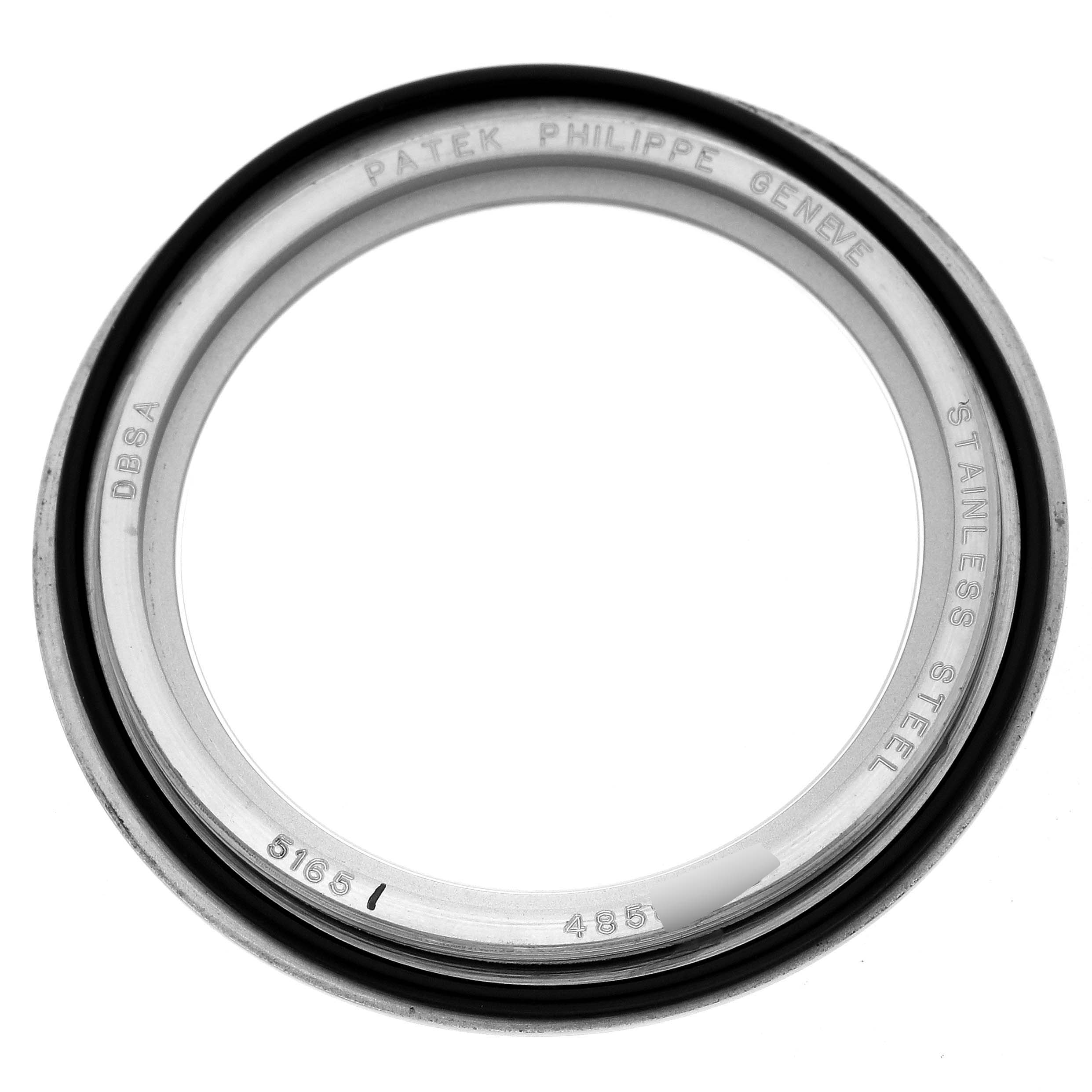 The image shows a stainless steel bezel for the Patek Philippe Aquanaut 5165A Men
s Stainless Steel Grey Dial, viewed from the top.