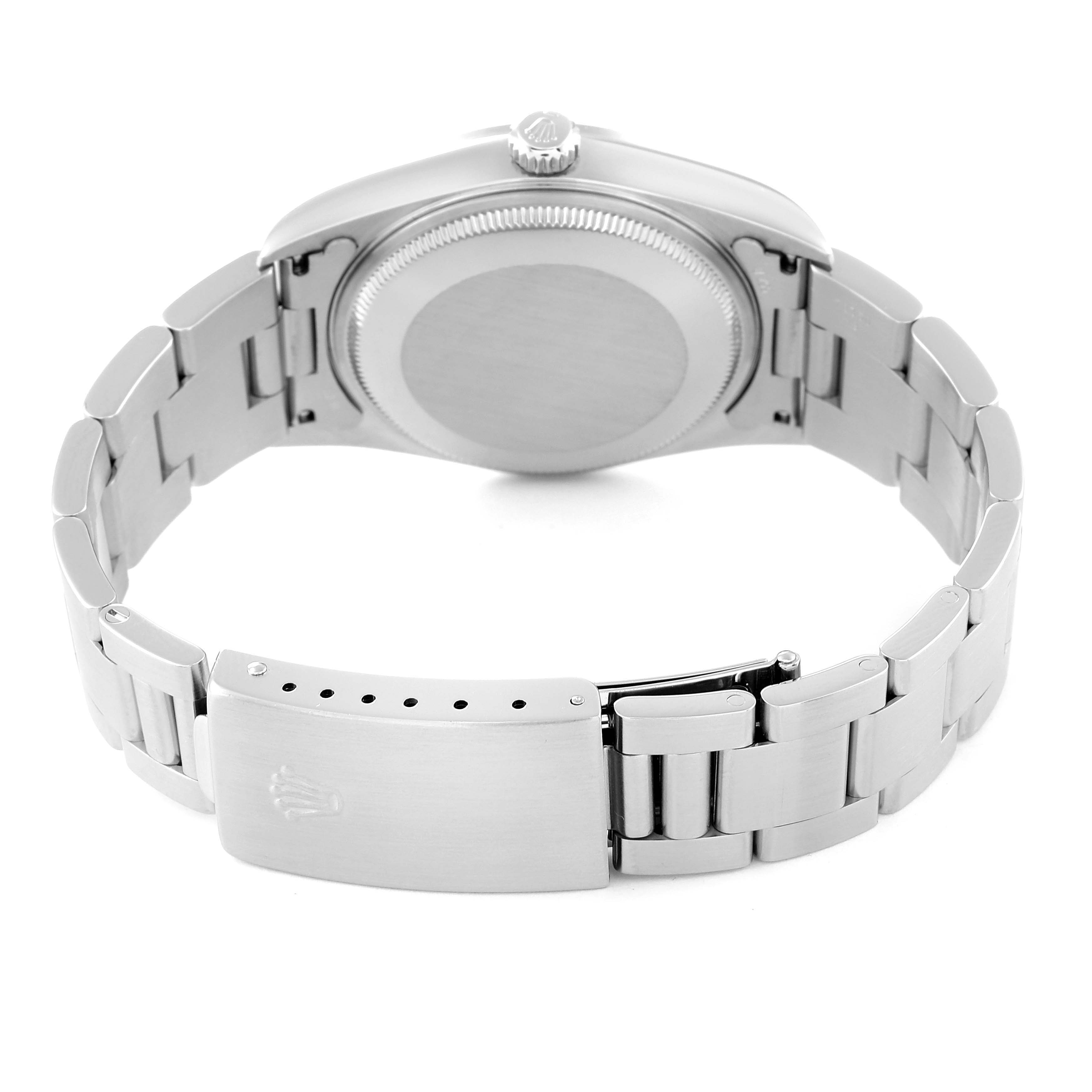 The image shows the back and bracelet clasp of a Rolex Air-King 14000 Men's Stainless Steel Black Dial 14000 Men's Stainless Steel Black Dial watch from a rear angle.